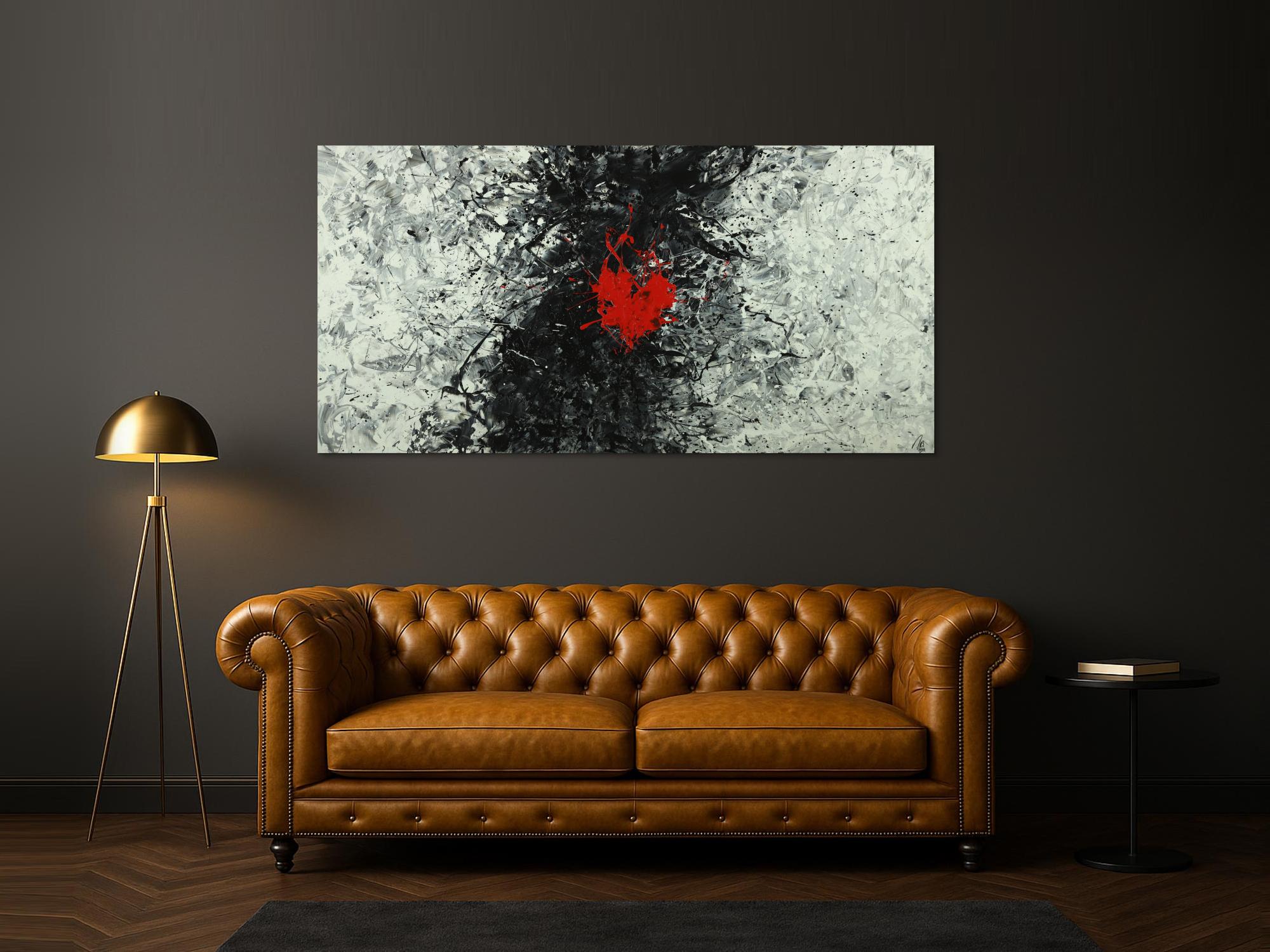 Abstraktes Acrylbild schwarz weiß grau tor Action Painting Modern Art auf Leinwand handgemalt