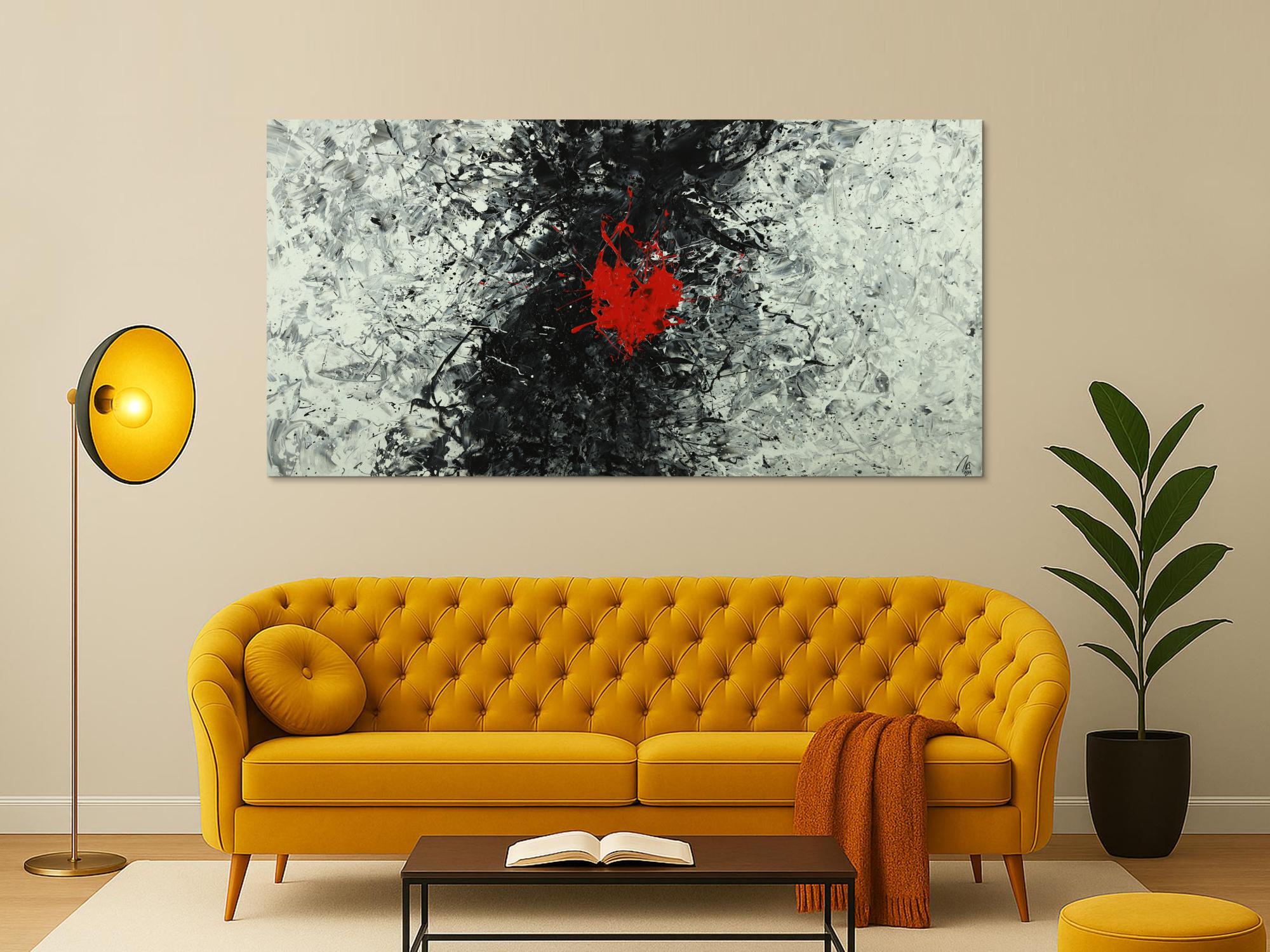 Abstraktes Acrylbild schwarz weiß grau tor Action Painting Modern Art auf Leinwand handgemalt