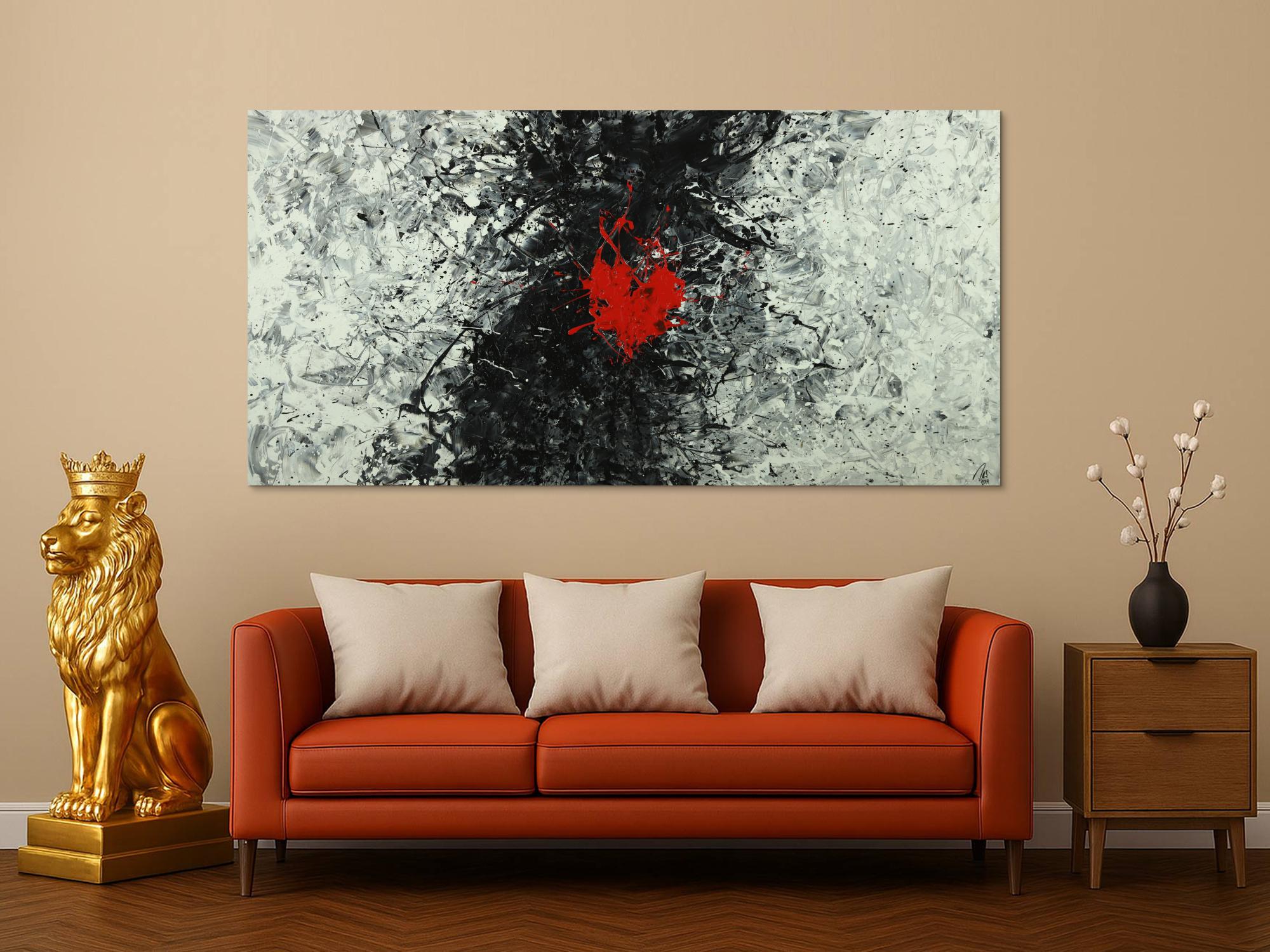 Abstraktes Acrylbild schwarz weiß grau tor Action Painting Modern Art auf Leinwand handgemalt