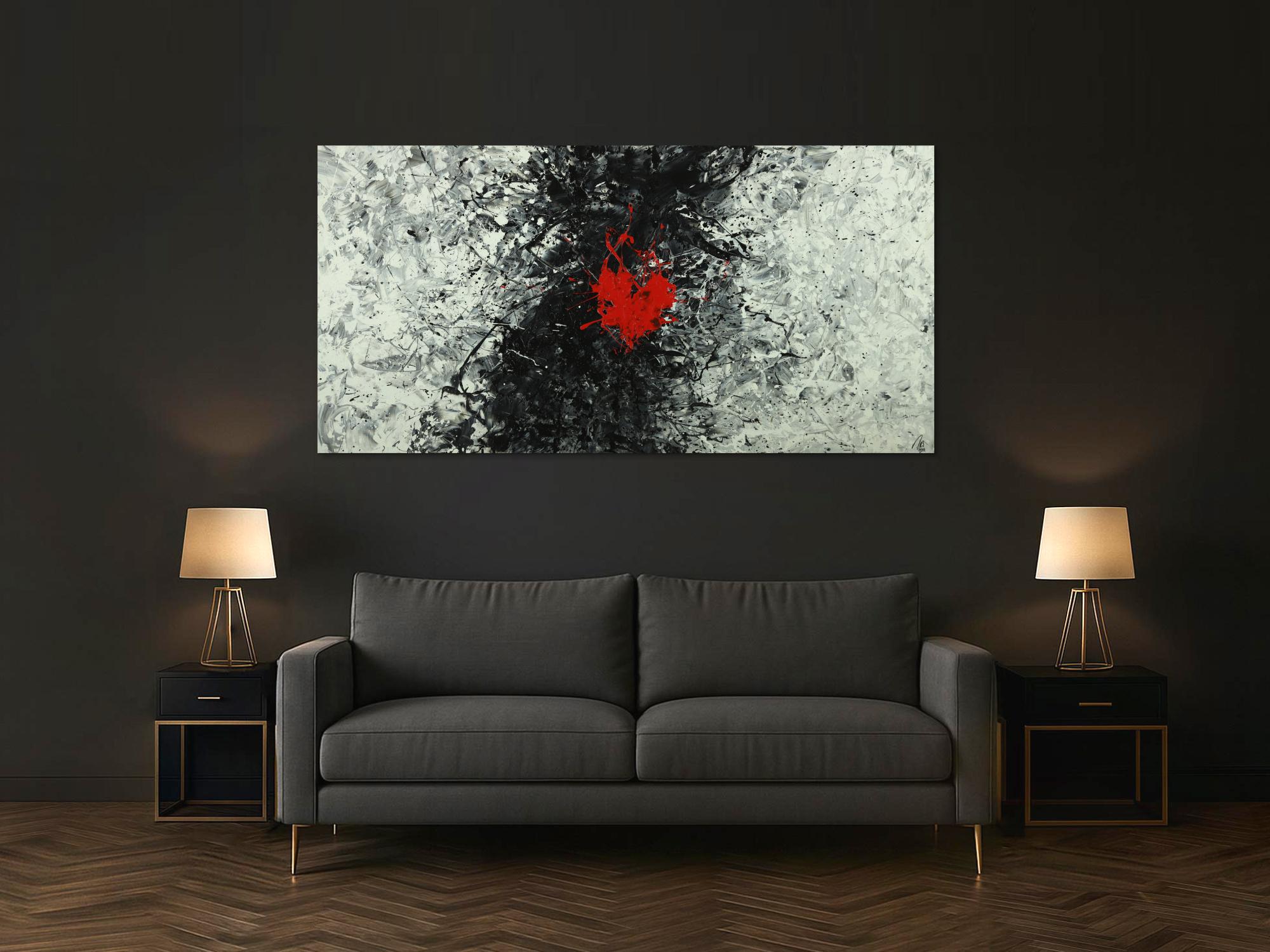 Abstraktes Acrylbild schwarz weiß grau tor Action Painting Modern Art auf Leinwand handgemalt