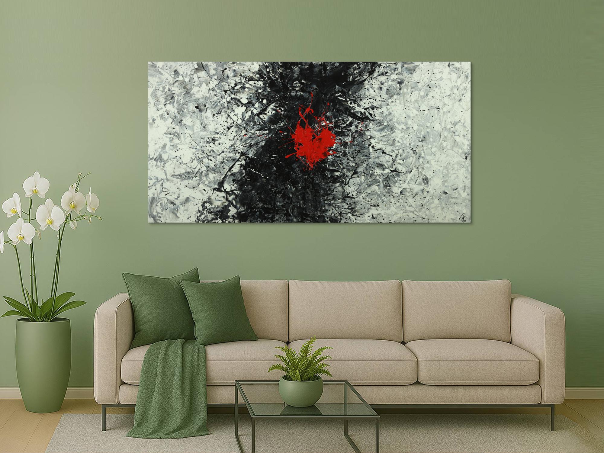 Abstraktes Acrylbild schwarz weiß grau tor Action Painting Modern Art auf Leinwand handgemalt