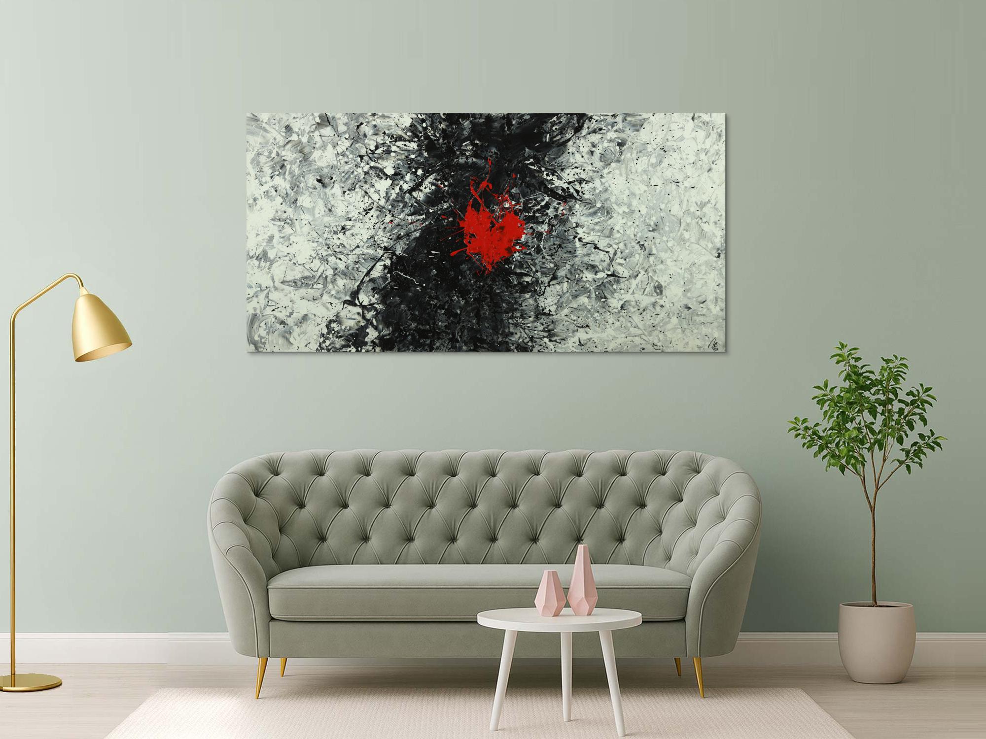 Abstraktes Acrylbild schwarz weiß grau tor Action Painting Modern Art auf Leinwand handgemalt