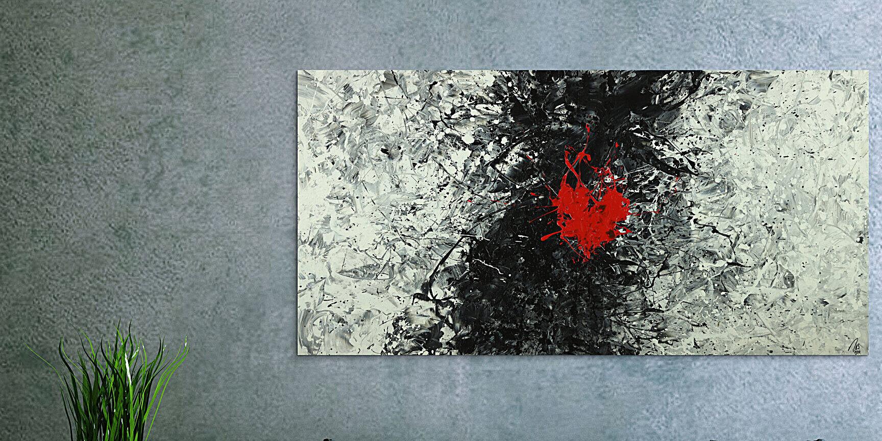 Abstraktes Acrylbild schwarz weiß grau tor Action Painting Modern Art auf Leinwand handgemalt