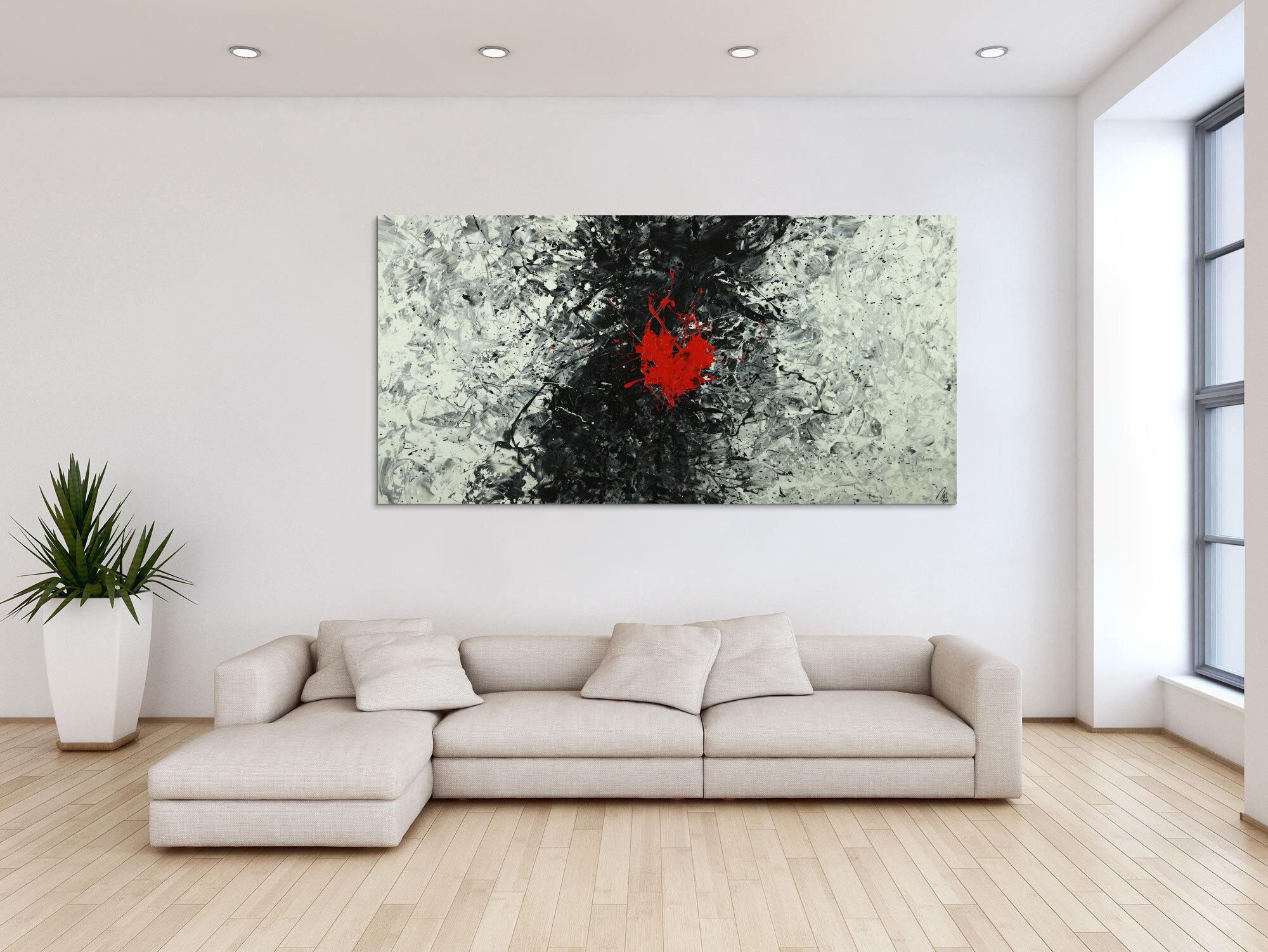 Abstraktes Acrylbild schwarz weiß grau tor Action Painting Modern Art auf Leinwand handgemalt