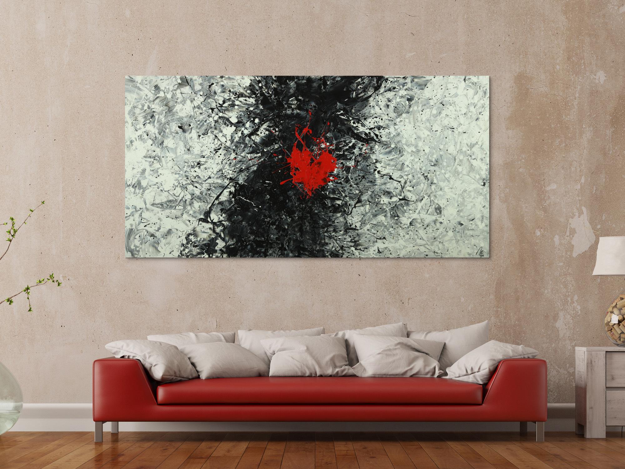 Abstraktes Acrylbild schwarz weiß grau tor Action Painting Modern Art auf Leinwand handgemalt