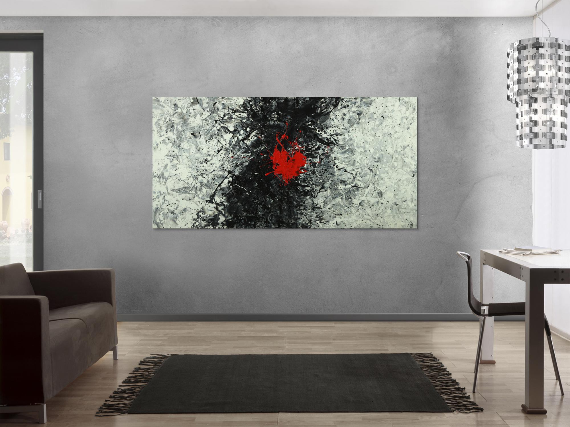 Abstraktes Acrylbild schwarz weiß grau tor Action Painting Modern Art auf Leinwand handgemalt