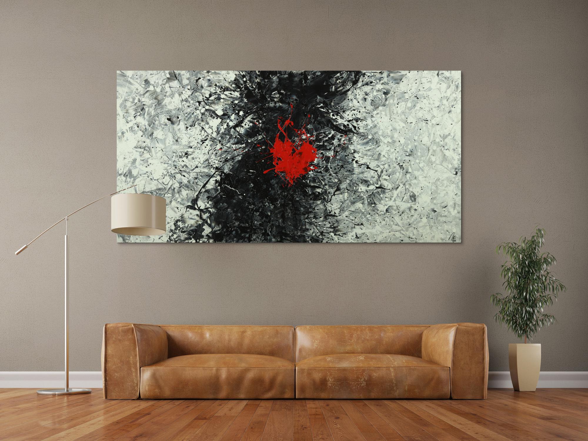 Abstraktes Acrylbild schwarz weiß grau tor Action Painting Modern Art auf Leinwand handgemalt