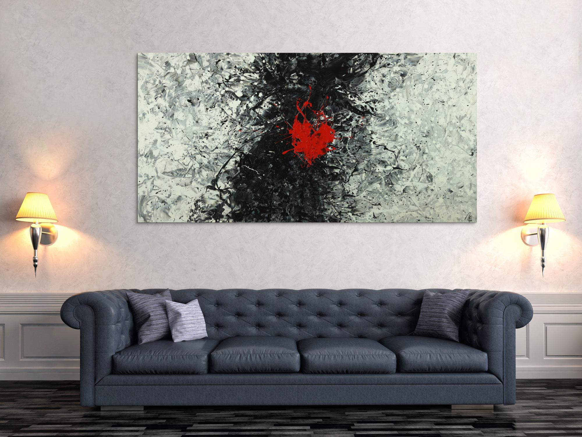 Abstraktes Acrylbild schwarz weiß grau tor Action Painting Modern Art auf Leinwand handgemalt