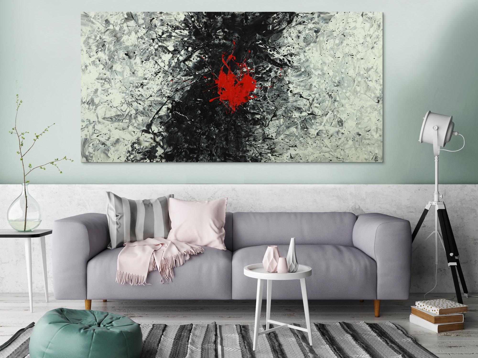 Abstraktes Acrylbild schwarz weiß grau tor Action Painting Modern Art auf Leinwand handgemalt