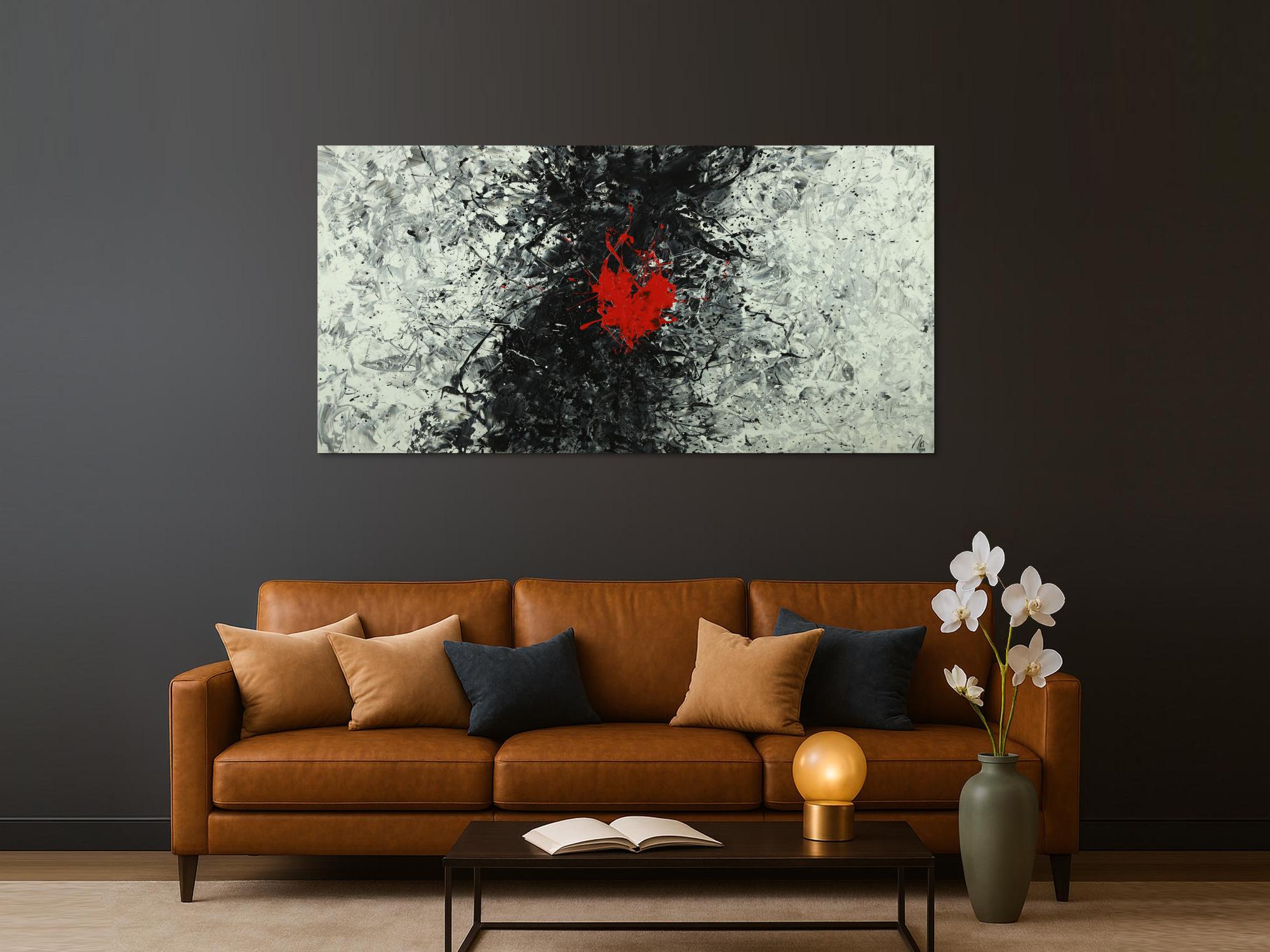 Abstraktes Acrylbild schwarz weiß grau tor Action Painting Modern Art auf Leinwand handgemalt