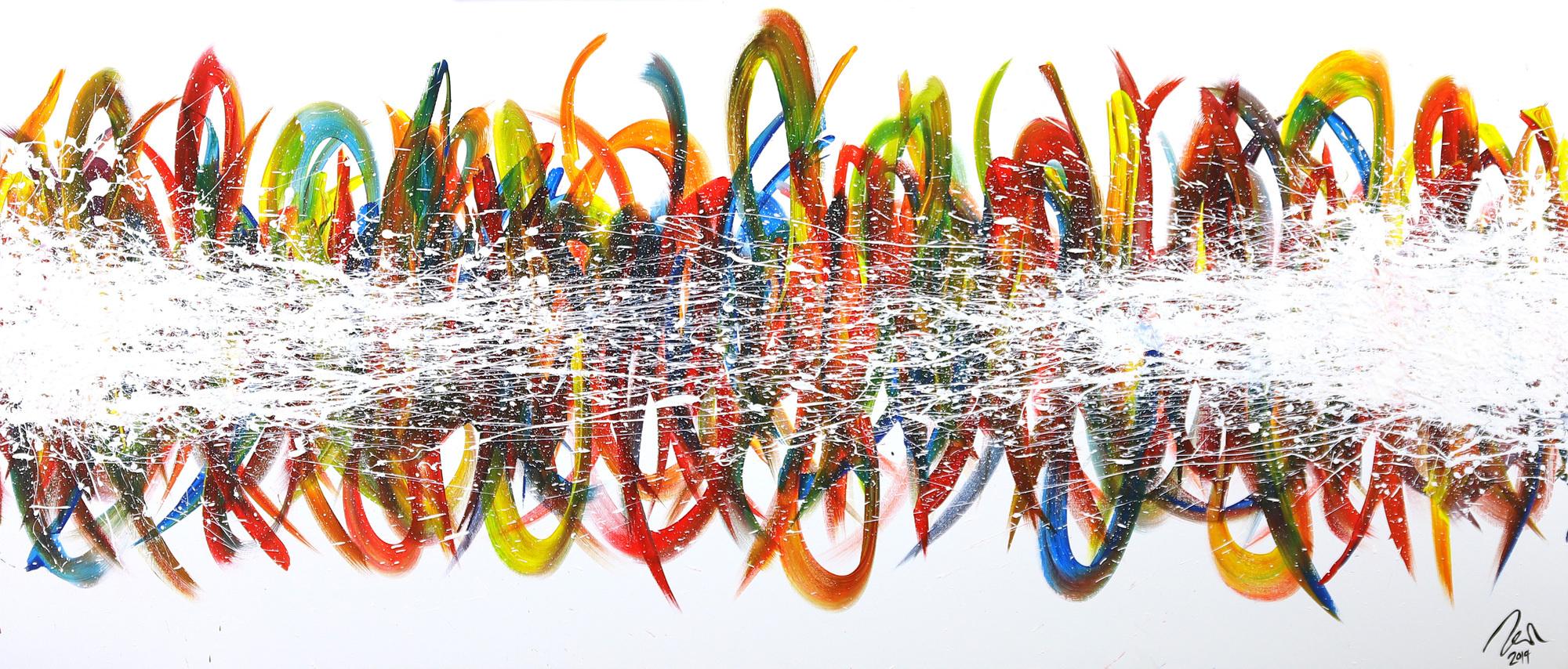 Abstraktes Acrylbild sehr bunt auf Leinwand handgemalt Modern Art