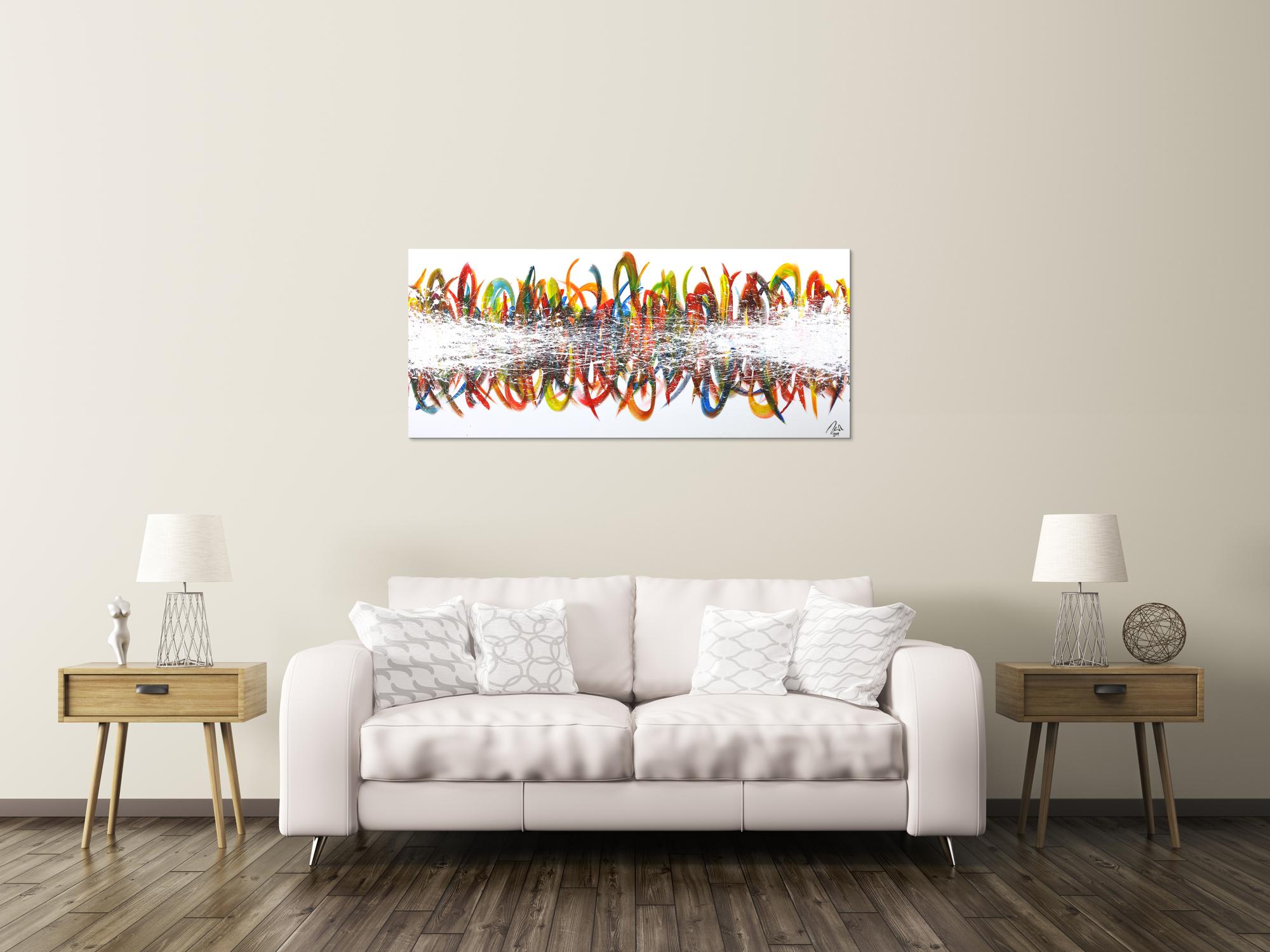 Abstraktes Acrylbild sehr bunt auf Leinwand handgemalt Modern Art