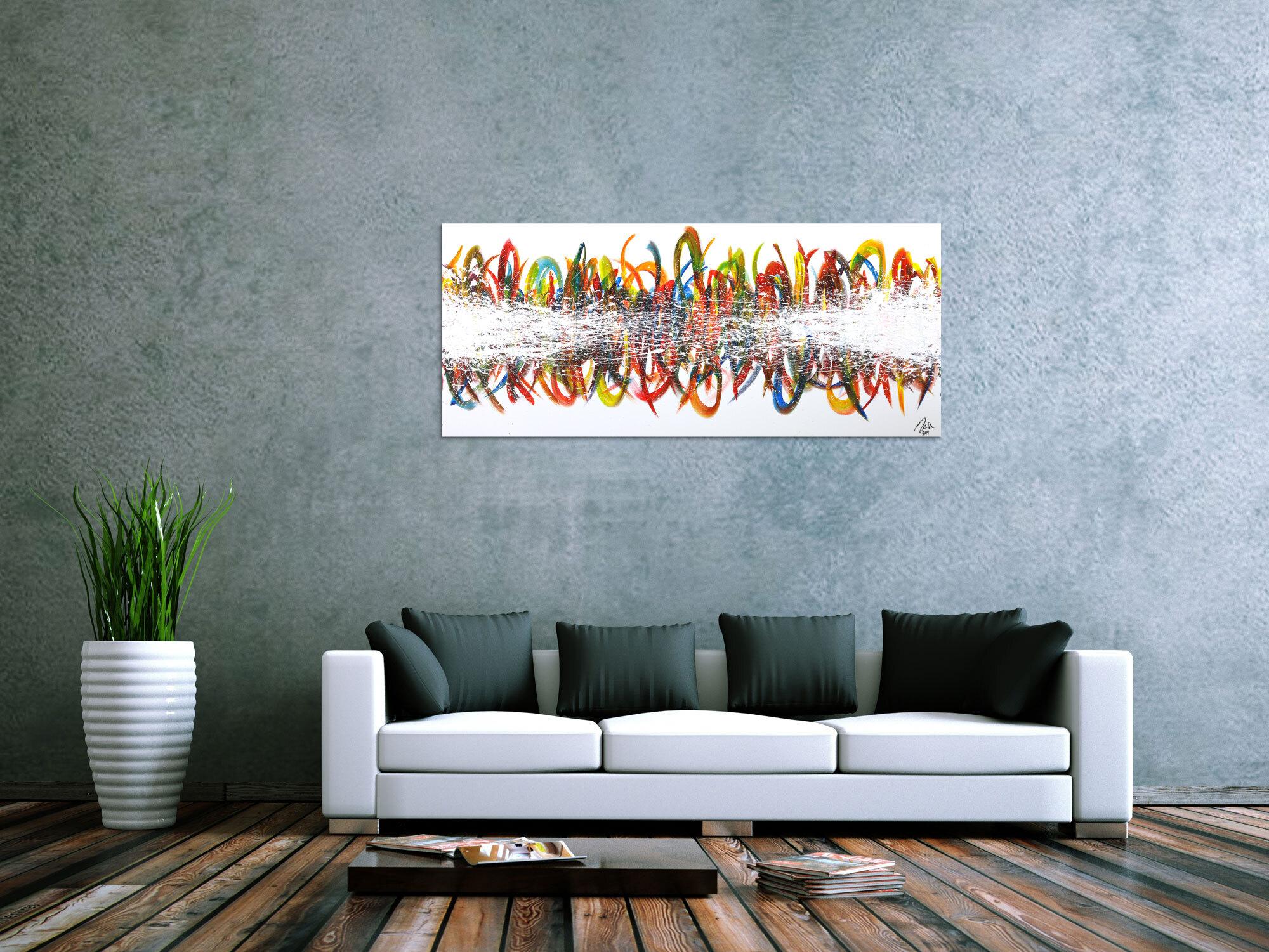 Abstraktes Acrylbild sehr bunt auf Leinwand handgemalt Modern Art