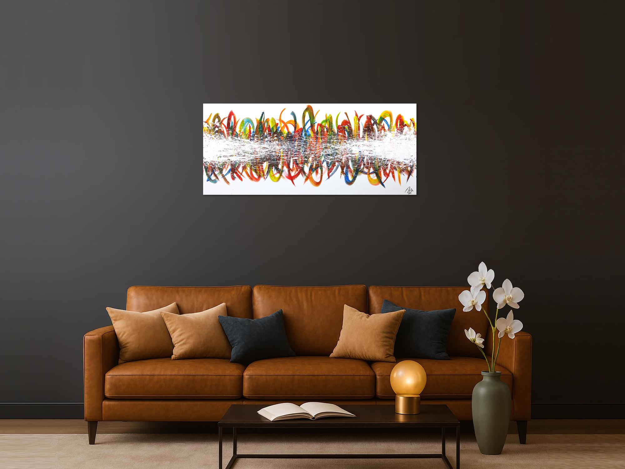 Abstraktes Acrylbild sehr bunt auf Leinwand handgemalt Modern Art