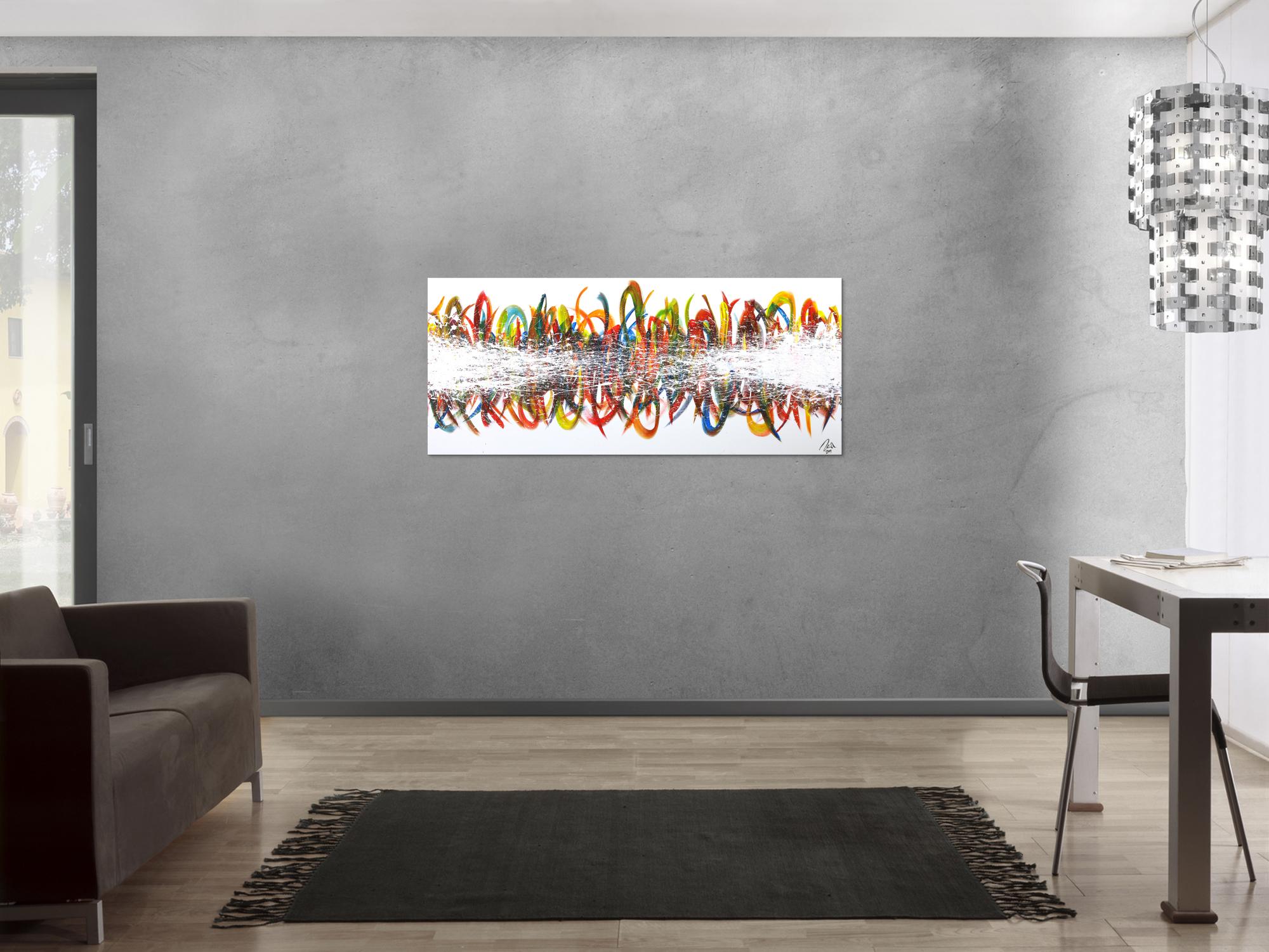 Abstraktes Acrylbild sehr bunt auf Leinwand handgemalt Modern Art