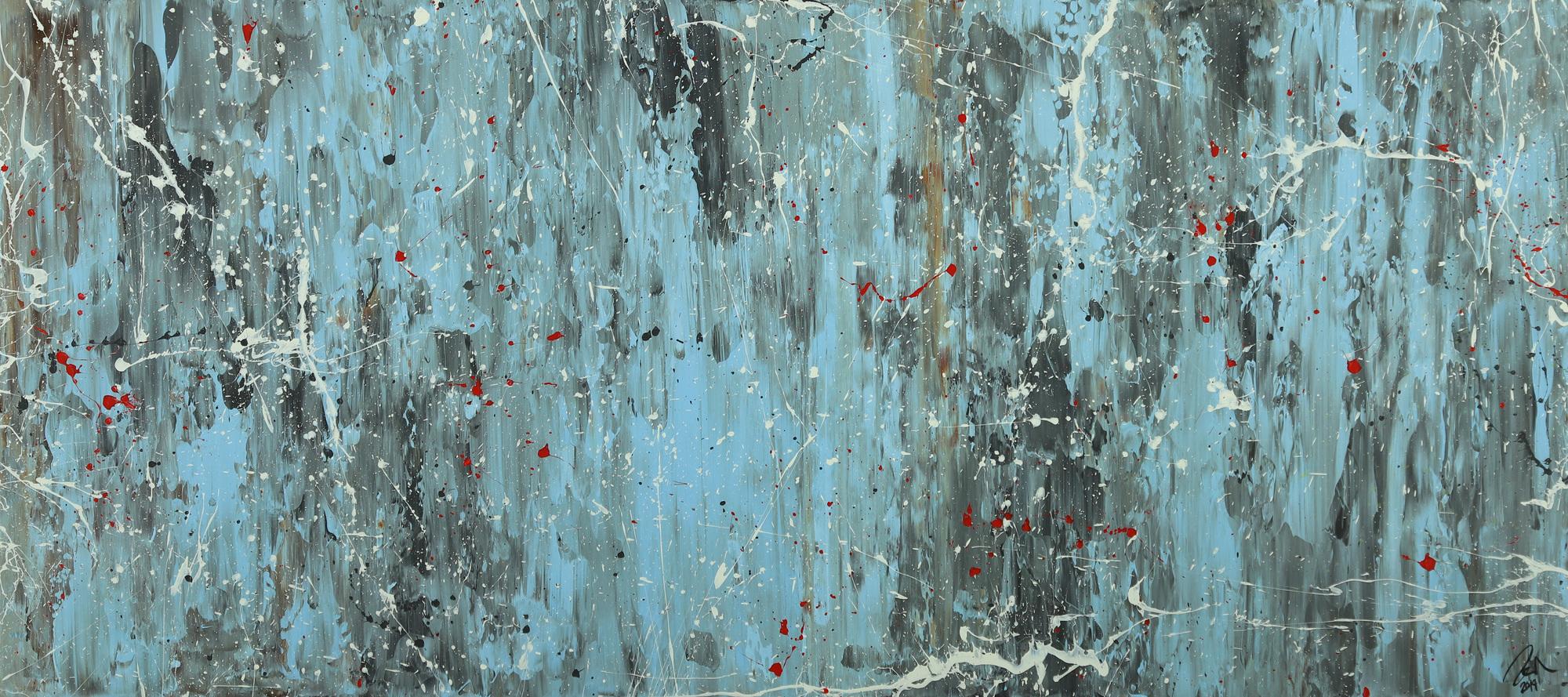 Abstraktes Acrylbild Modern Art blau grau weiß rot auf Leinwand handgemalt