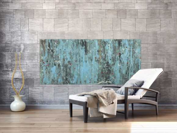 Abstraktes Acrylbild Modern Art blau grau weiß rot auf Leinwand handgemalt