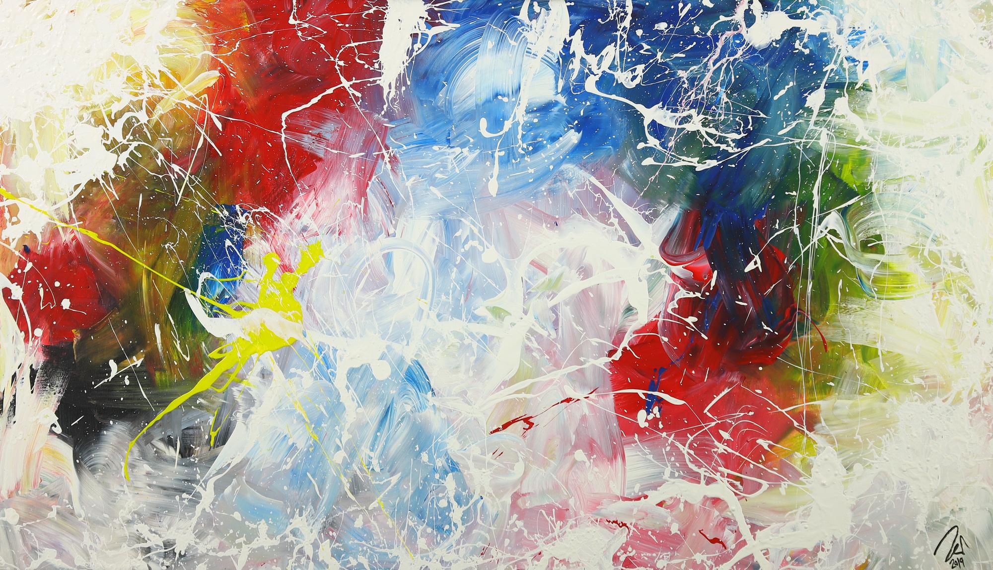 Modernes Acrylbild sehr Bunt Action Paintng Modern Art auf Leinwand handgemalt