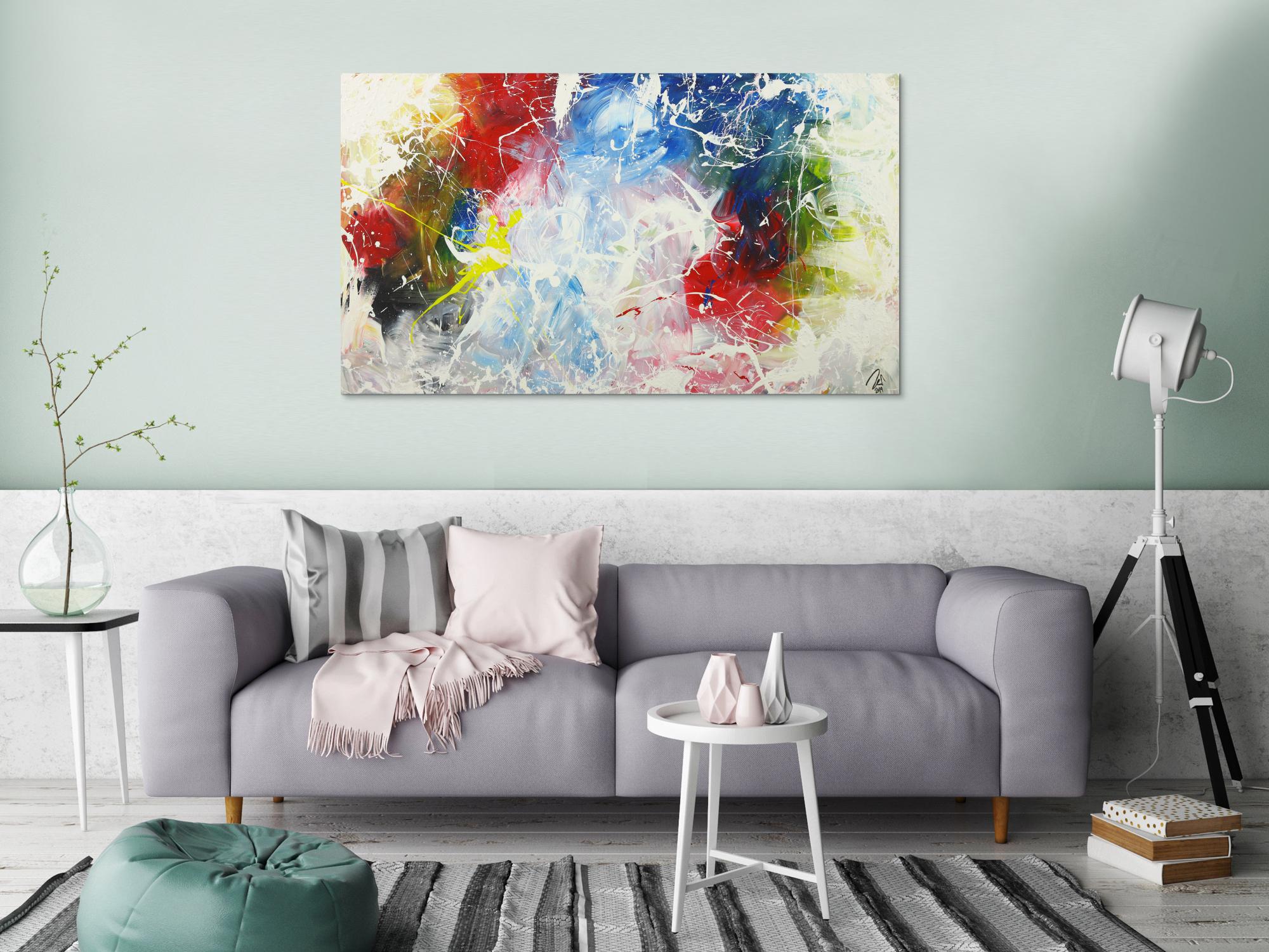 Modernes Acrylbild sehr Bunt Action Paintng Modern Art auf Leinwand handgemalt