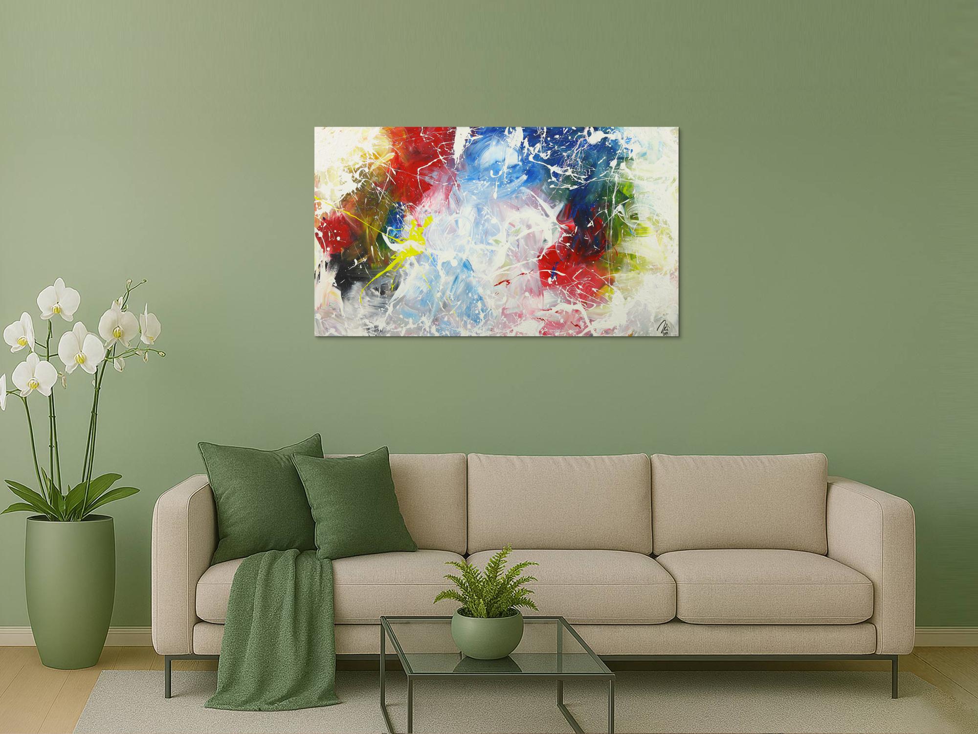 Modernes Acrylbild sehr Bunt Action Paintng Modern Art auf Leinwand handgemalt