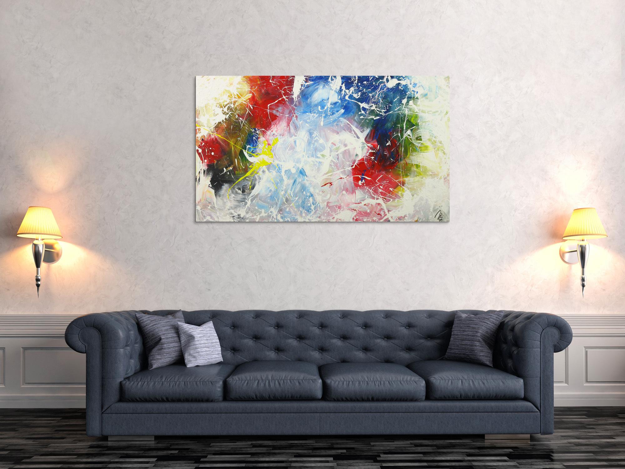 Modernes Acrylbild sehr Bunt Action Paintng Modern Art auf Leinwand handgemalt