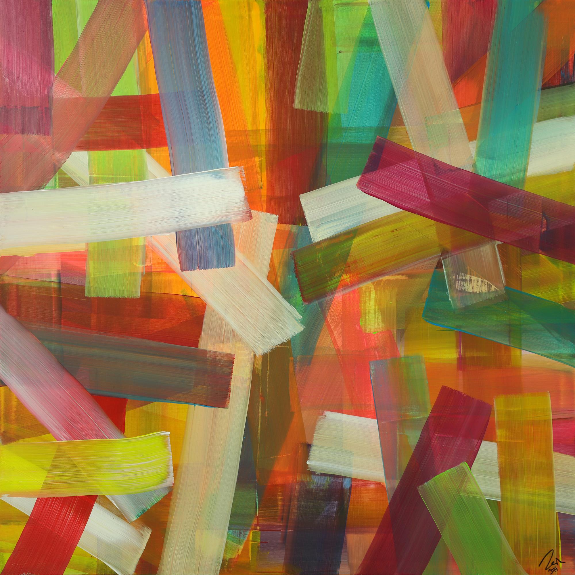 Abstraktes Acrylbild Mondern Art auf Leinwand sehr bunt handgemalt zeitgenössisch