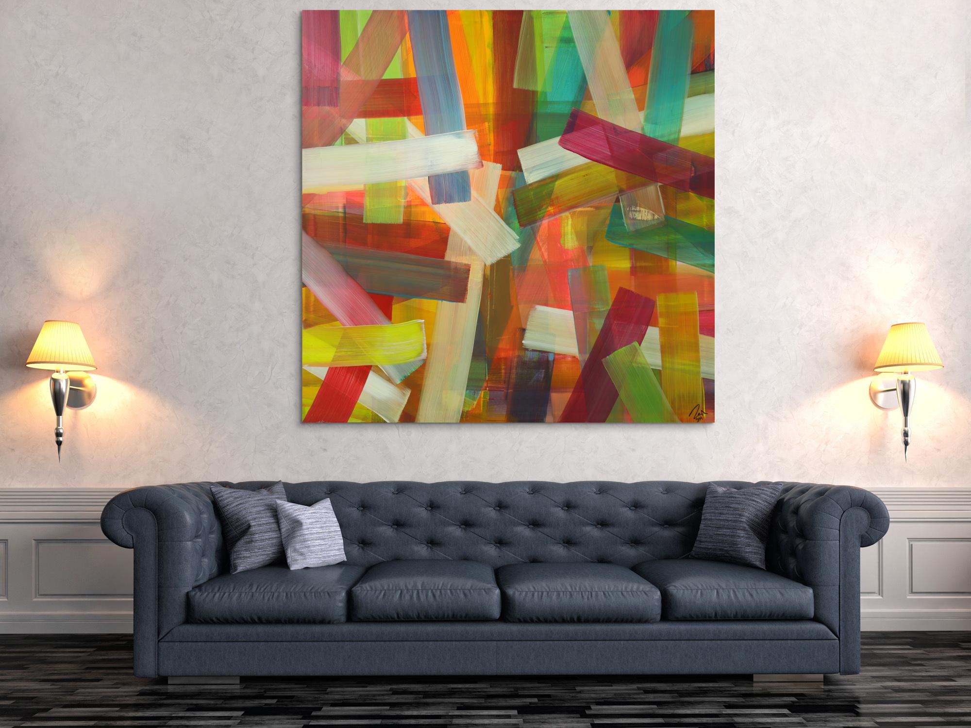 Abstraktes Acrylbild Mondern Art auf Leinwand sehr bunt handgemalt zeitgenössisch