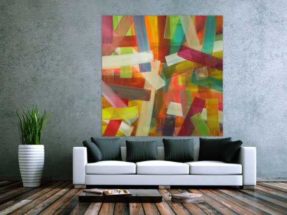 Abstraktes Acrylbild Mondern Art auf Leinwand sehr bunt handgemalt zeitgenössisch