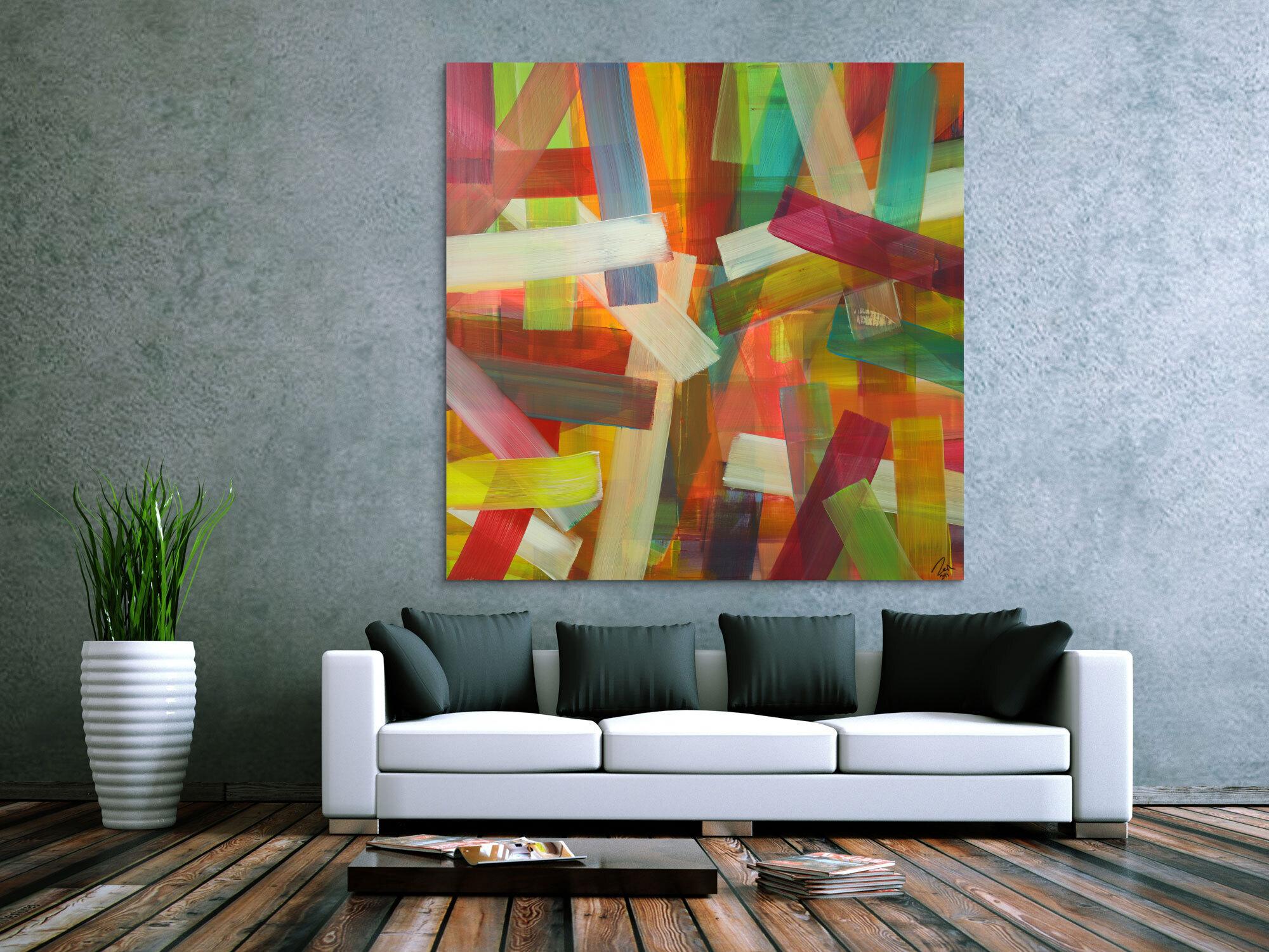 Abstraktes Acrylbild Mondern Art auf Leinwand sehr bunt handgemalt zeitgenössisch