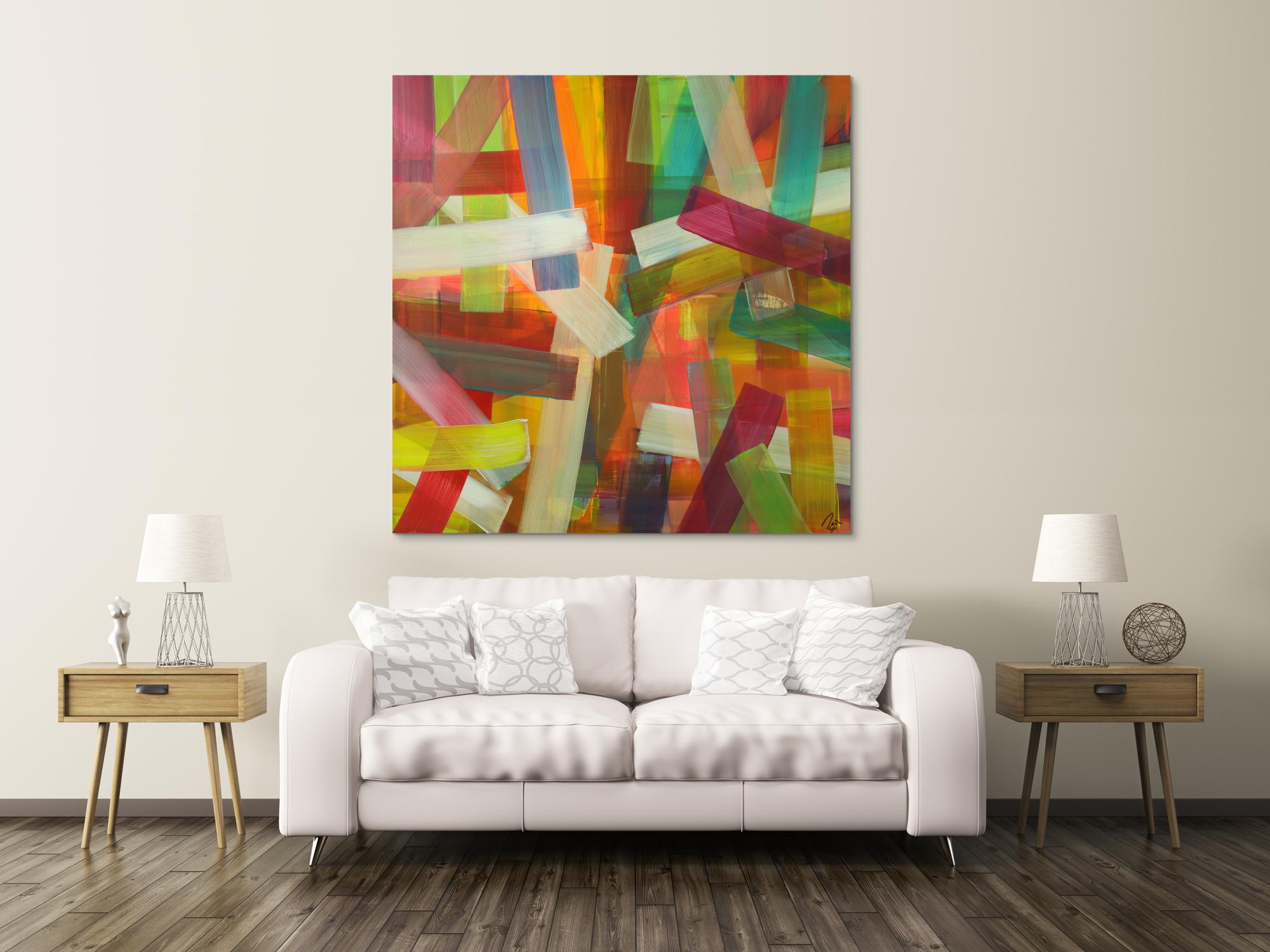 Abstraktes Acrylbild Mondern Art auf Leinwand sehr bunt handgemalt zeitgenössisch