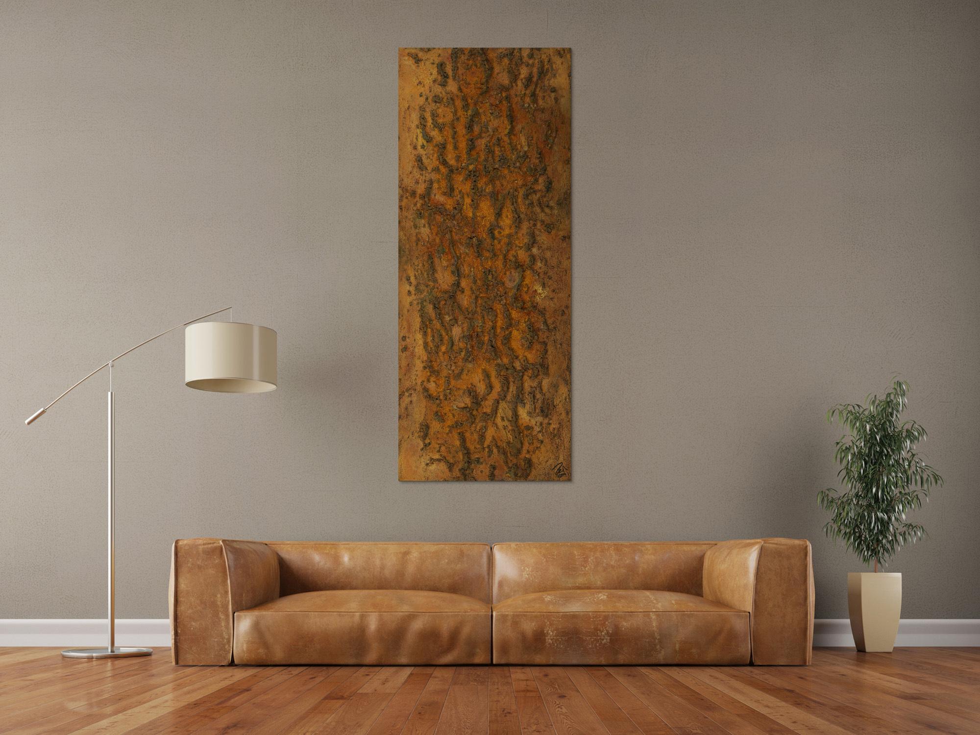 Abstraktes Gemälde aus echtem Rost mit grober Struktur auf Leinwand handgemalt Modern Art