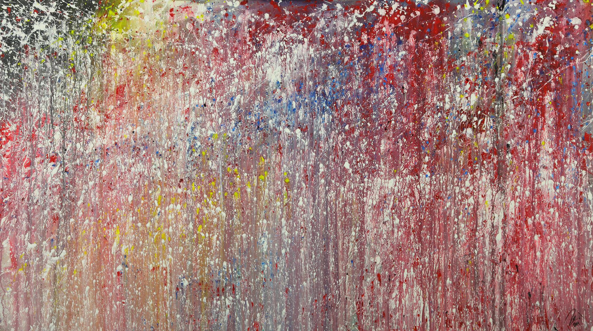 Modernes Acrylbild sehr bunt Action Painting auf Leinwand handgmalt Modern Art