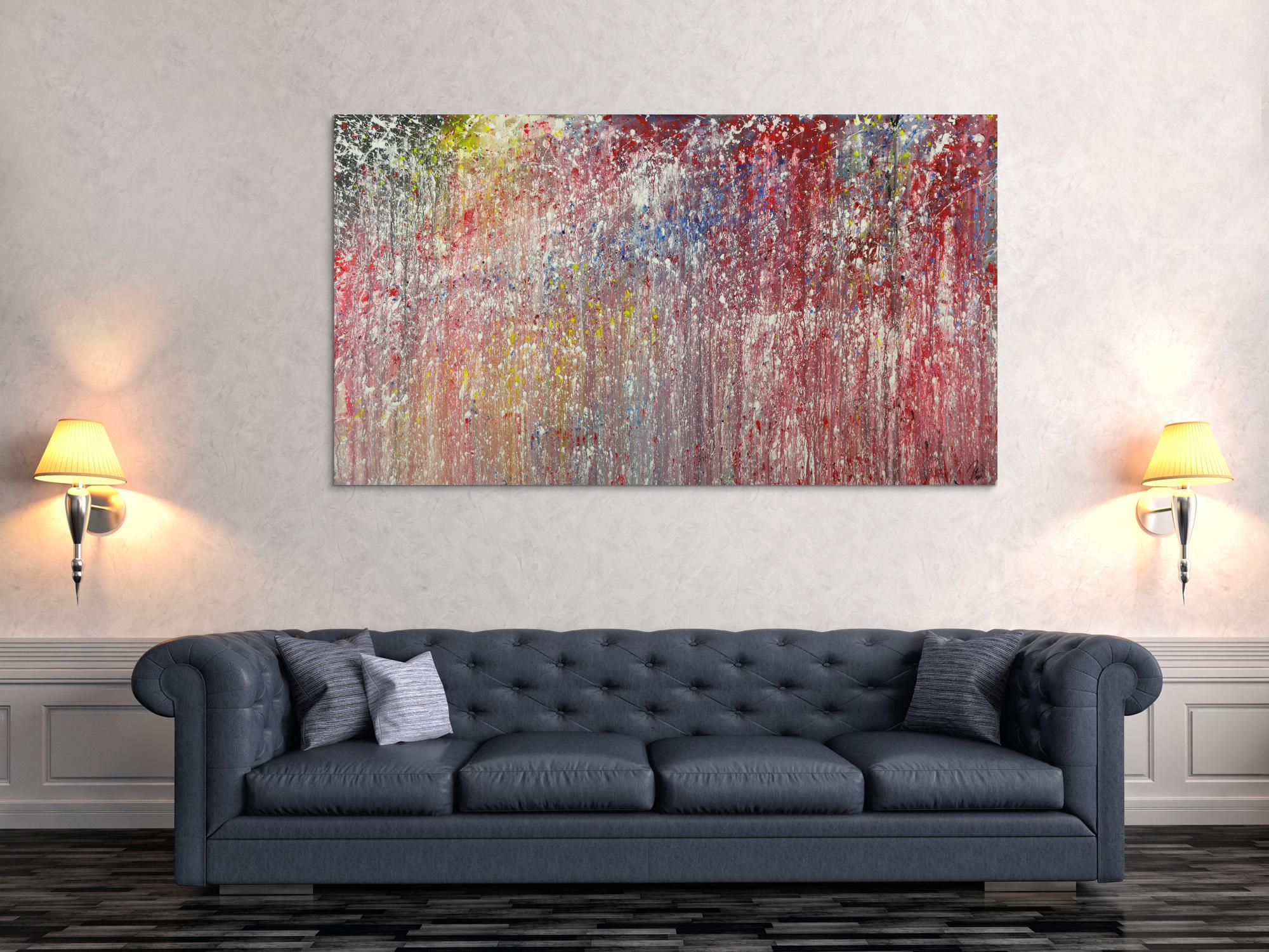 Modernes Acrylbild sehr bunt Action Painting auf Leinwand handgmalt Modern Art