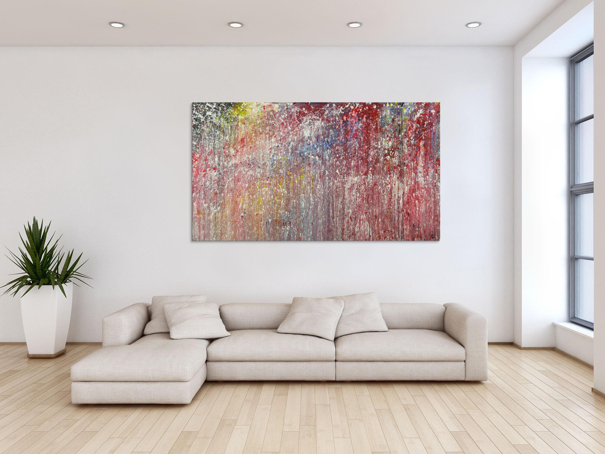 Modernes Acrylbild sehr bunt Action Painting auf Leinwand handgmalt Modern Art