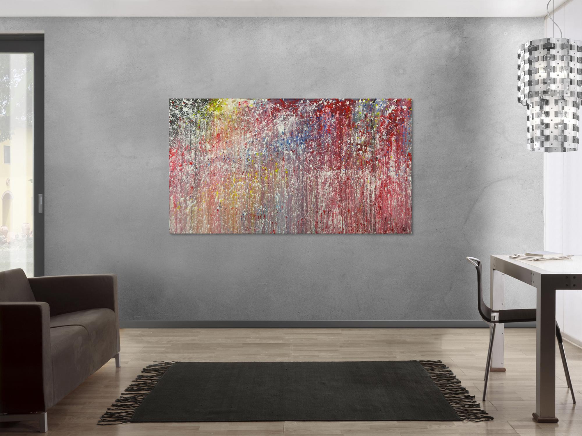 Modernes Acrylbild sehr bunt Action Painting auf Leinwand handgmalt Modern Art