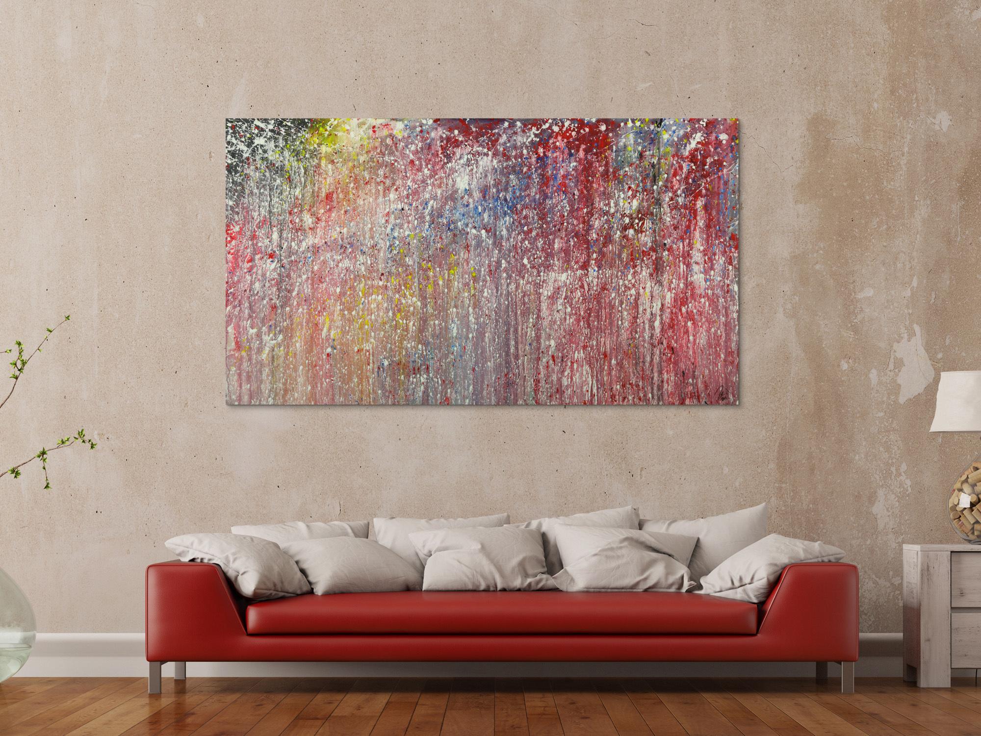 Modernes Acrylbild sehr bunt Action Painting auf Leinwand handgmalt Modern Art