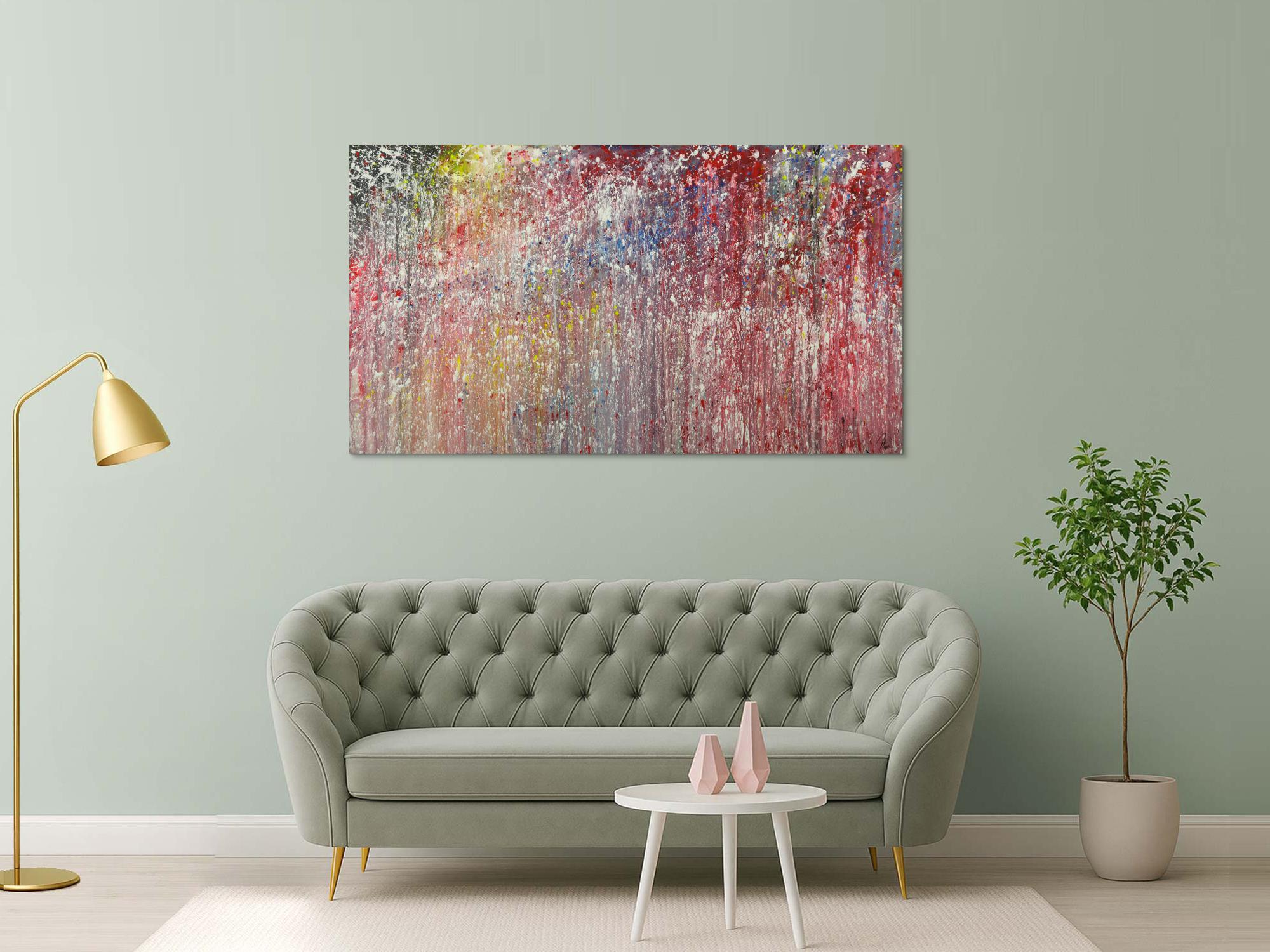 Modernes Acrylbild sehr bunt Action Painting auf Leinwand handgmalt Modern Art