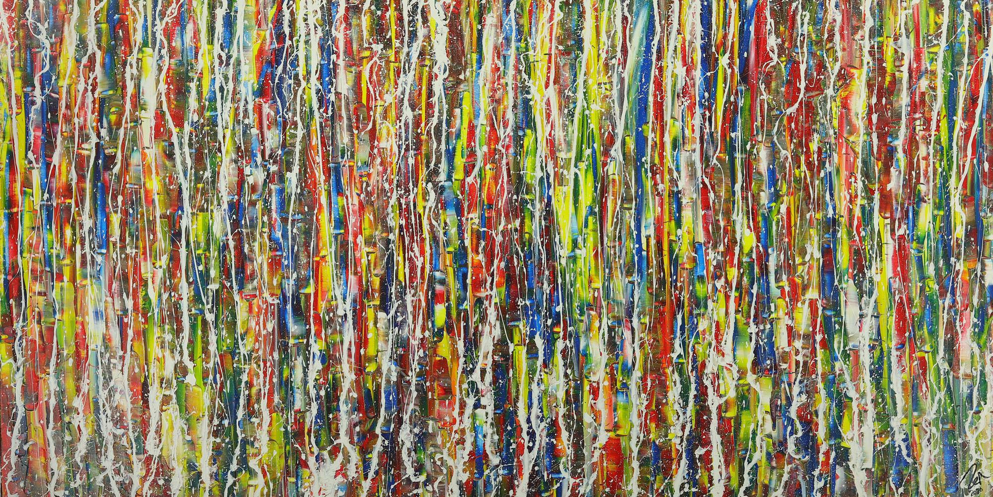 Abstraktes Gemälde bunt viele Farben Action Painting auf Leinwand