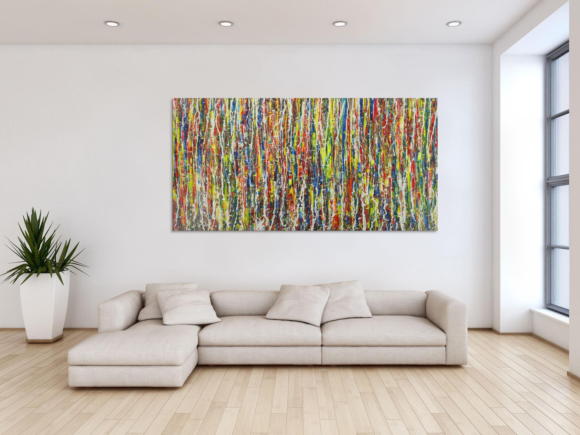 Abstraktes Gemälde bunt viele Farben Action Painting auf Leinwand