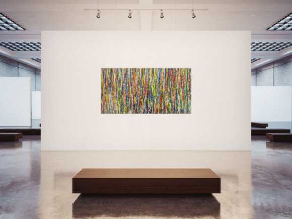 Abstraktes Gemälde bunt viele Farben Action Painting auf Leinwand
