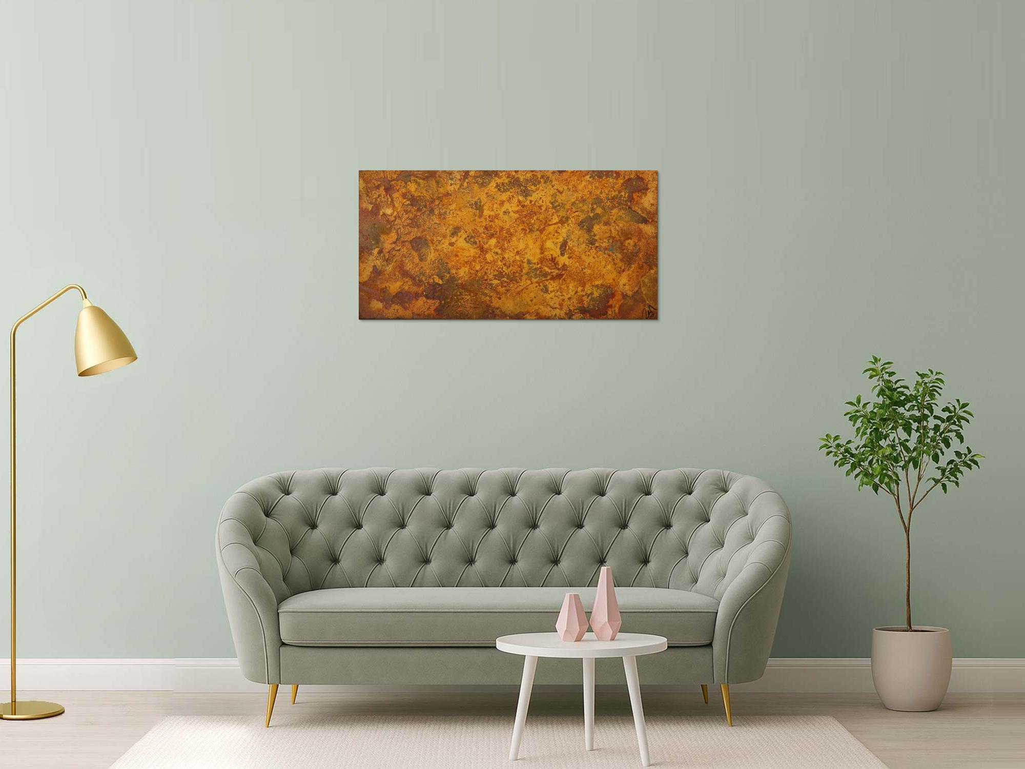 Abstraktes Gemälde aus echtem Rost Rostfarbe auf Leinwand abstrakte Kunst