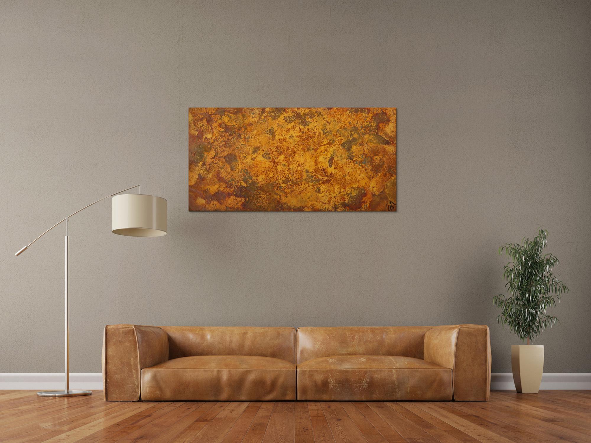 Abstraktes Gemälde aus echtem Rost Rostfarbe auf Leinwand abstrakte Kunst