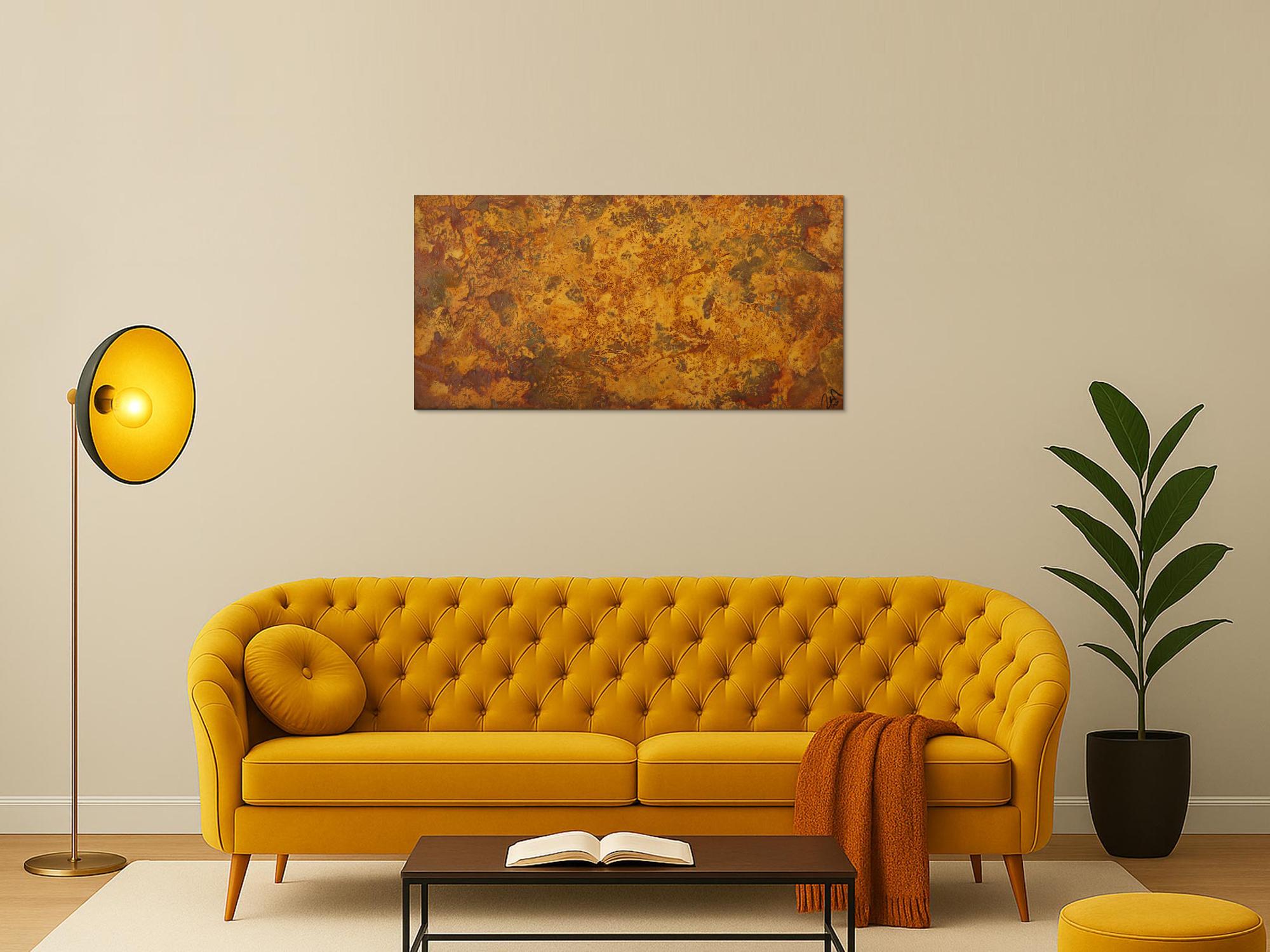 Abstraktes Gemälde aus echtem Rost Rostfarbe auf Leinwand abstrakte Kunst