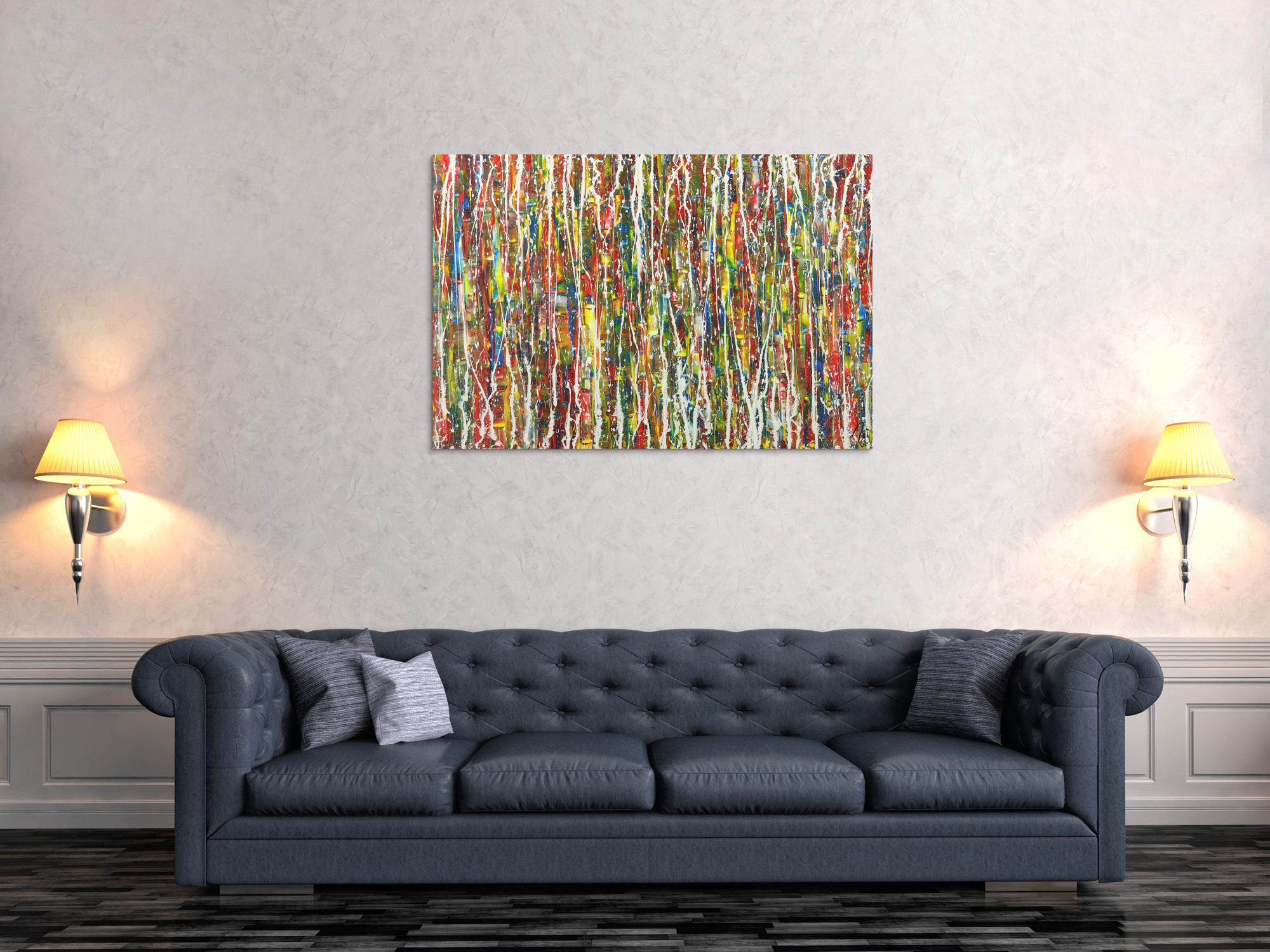 Abstraktes Gemälde Action Painting bunte Farben Modern Art auf Leinwand handgemalt