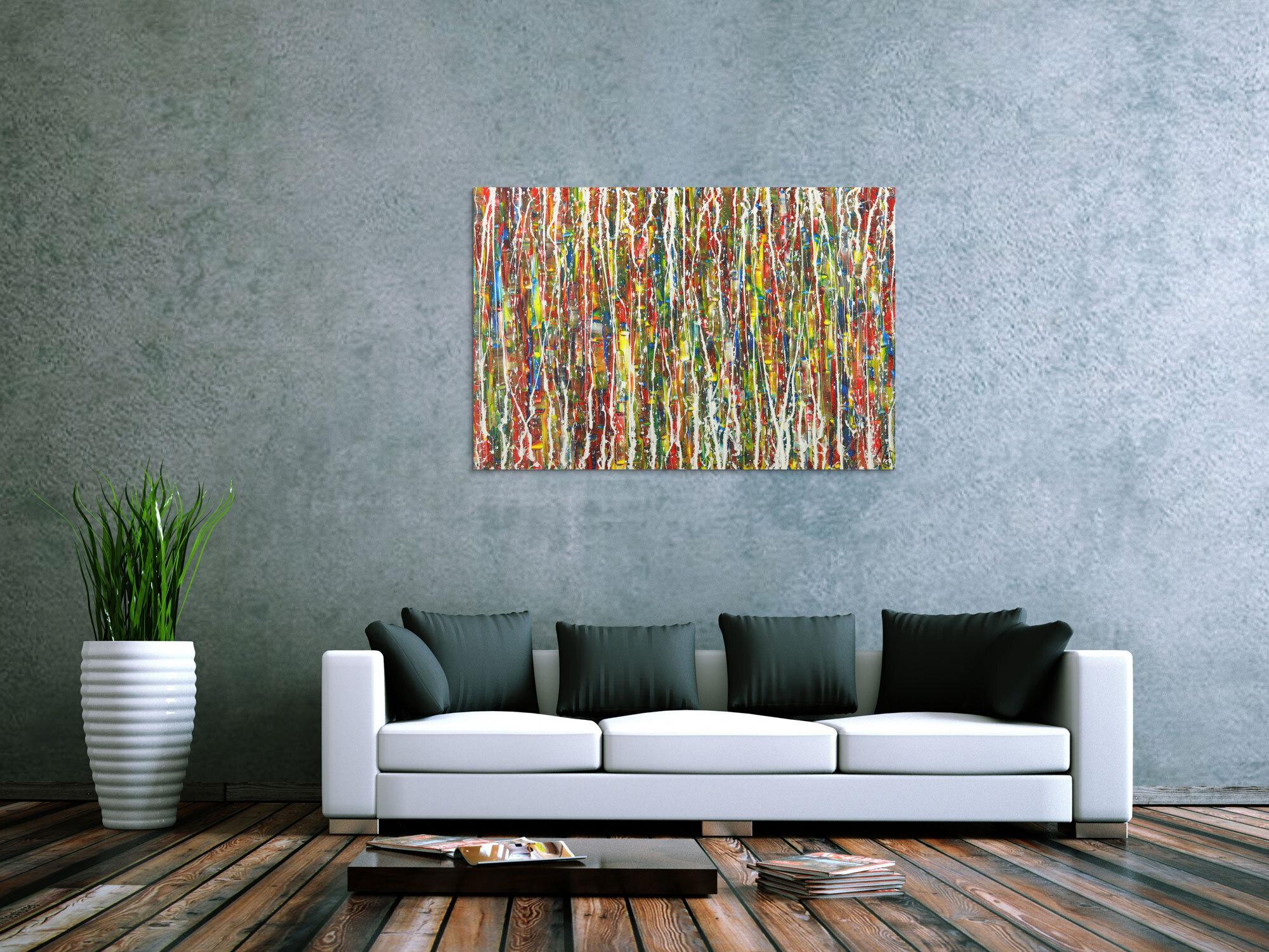 Abstraktes Gemälde Action Painting bunte Farben Modern Art auf Leinwand handgemalt