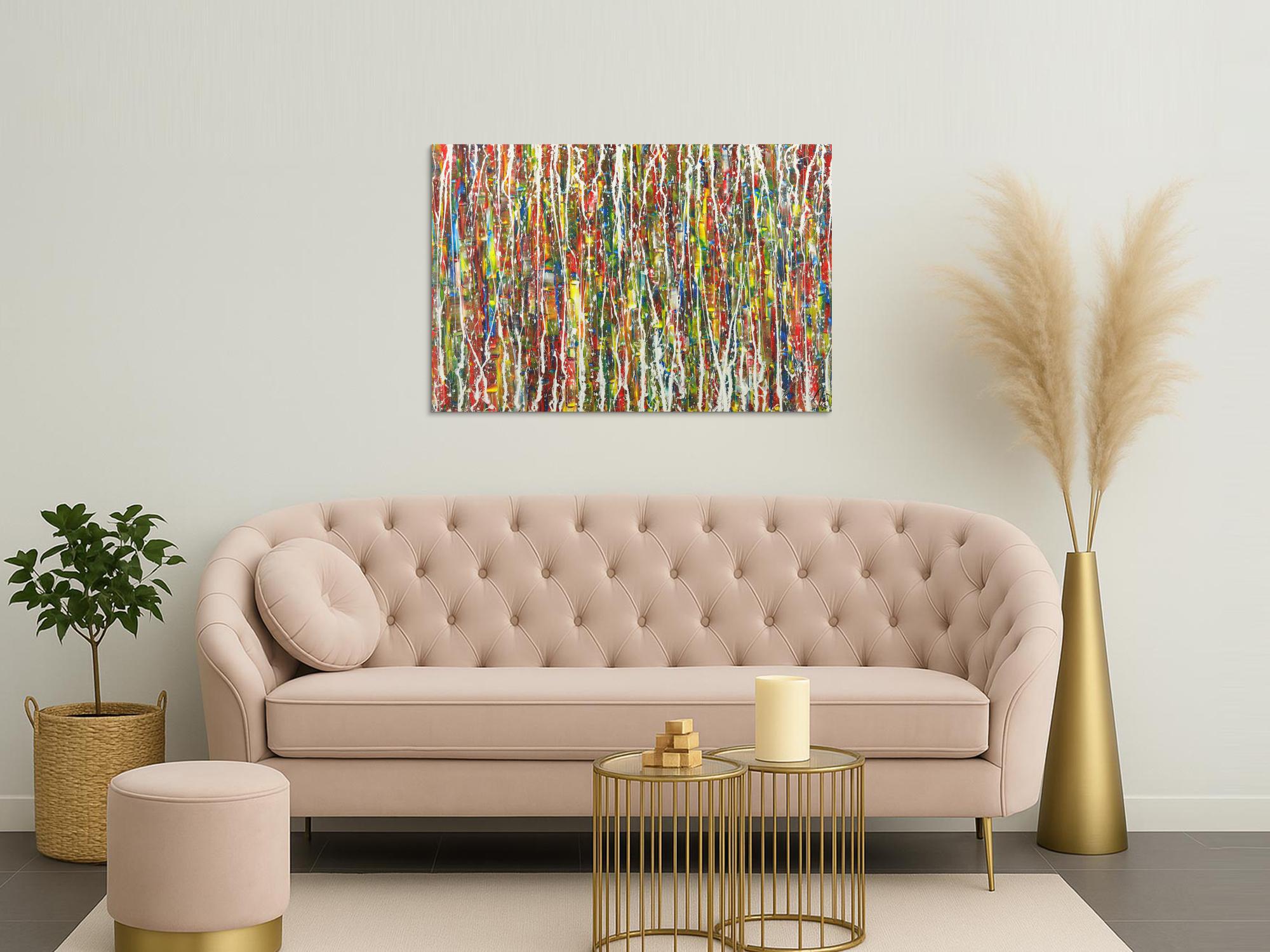 Abstraktes Gemälde Action Painting bunte Farben Modern Art auf Leinwand handgemalt