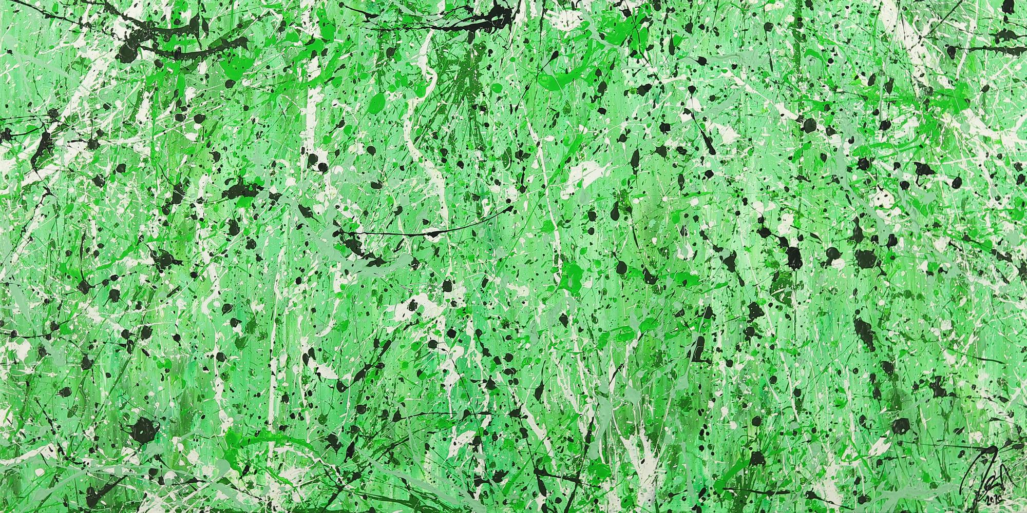 Abstraktes Gemälde Action Painting grün hellgrün Modern Art auf Leinwand