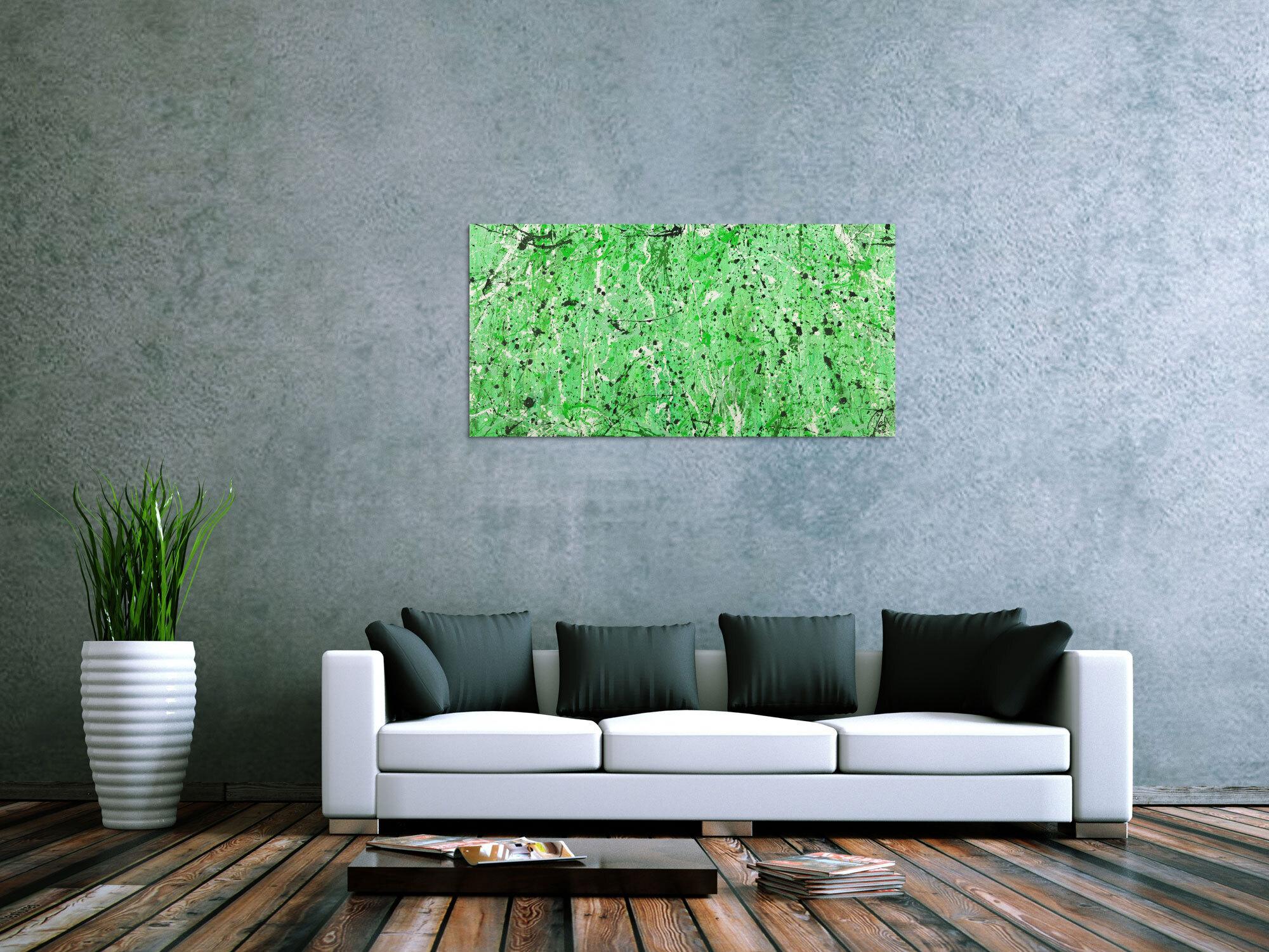 Abstraktes Gemälde Action Painting grün hellgrün Modern Art auf Leinwand