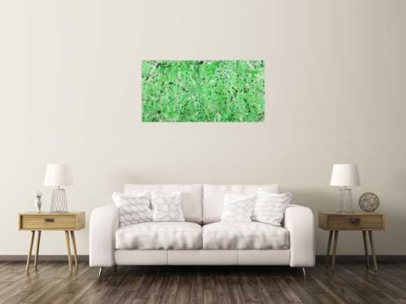 Abstraktes Gemälde Action Painting grün hellgrün Modern Art auf Leinwand