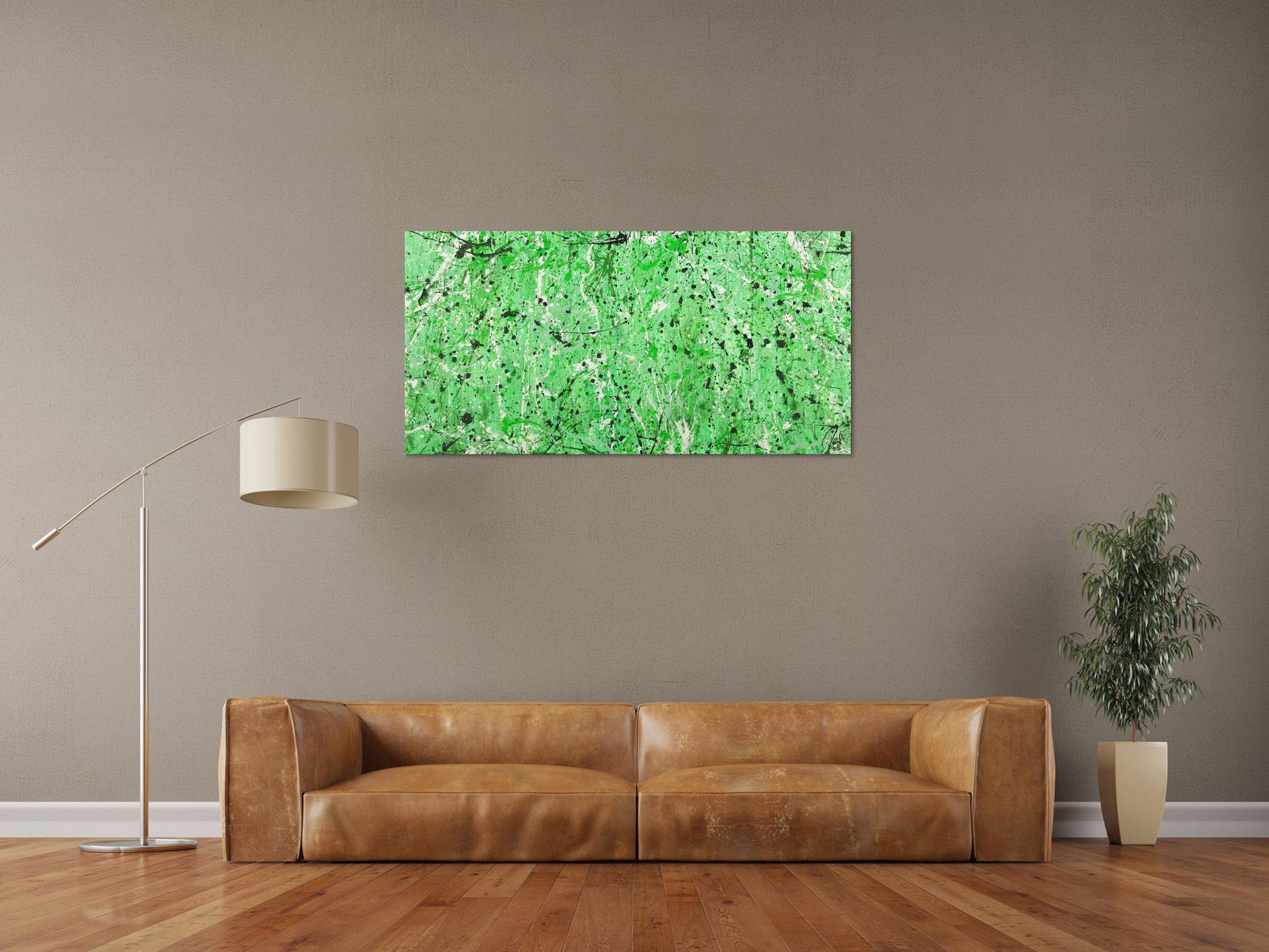 Abstraktes Gemälde Action Painting grün hellgrün Modern Art auf Leinwand